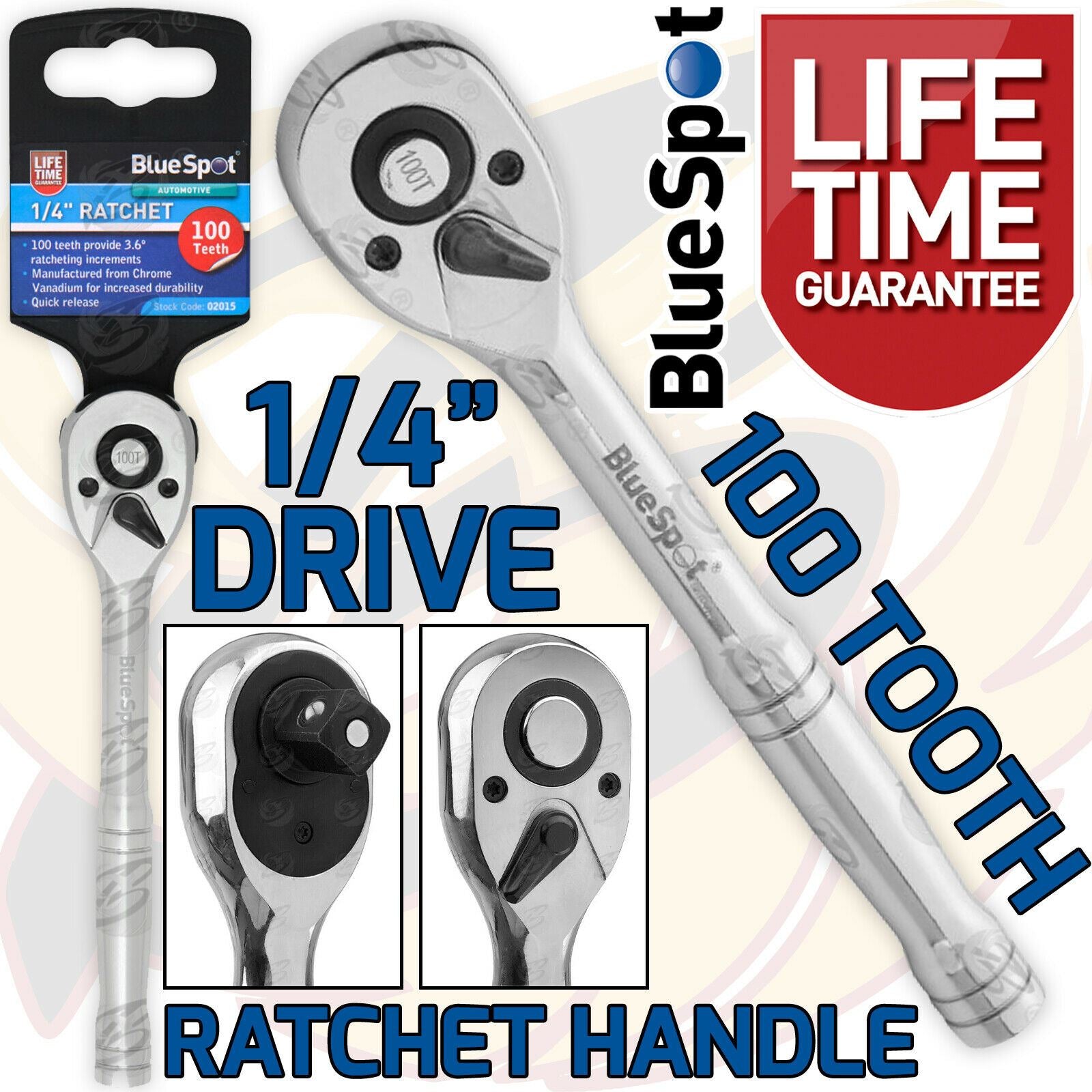 BLUESPOT 1/4" DRIVE 100 TOOTH RATCHET HANDLE