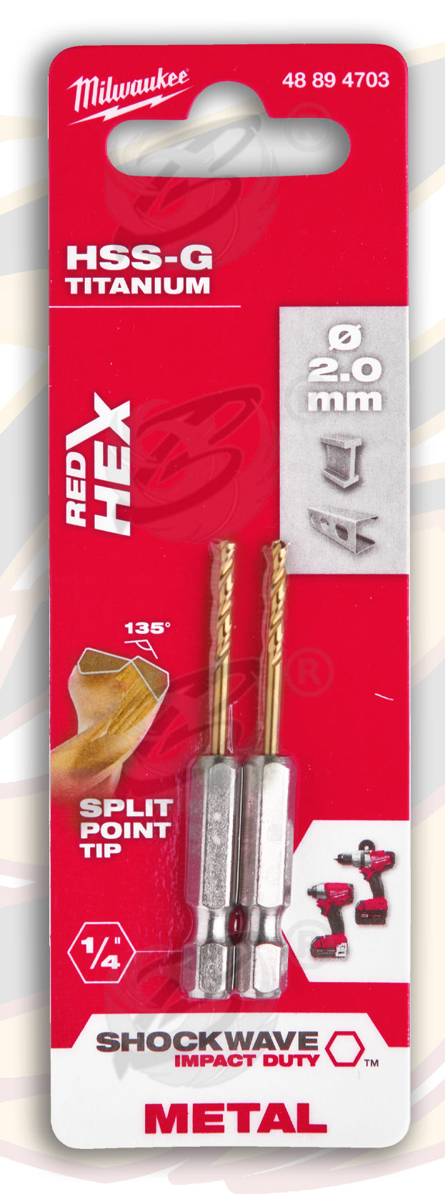 MILWAUKEE 2.0MM HSS TITANIUM METAL RED HEX DRILL BIT