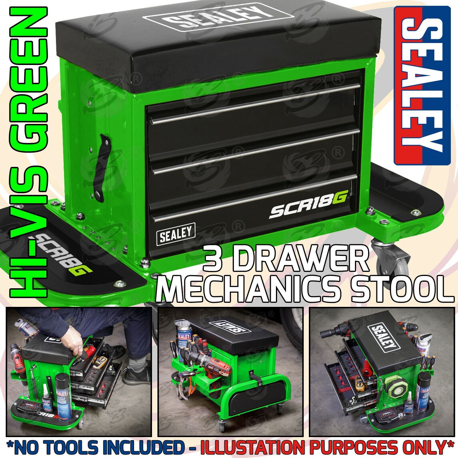 SEALEY MECHANIC STOOL / UTILTIY BOX ( GREEN )