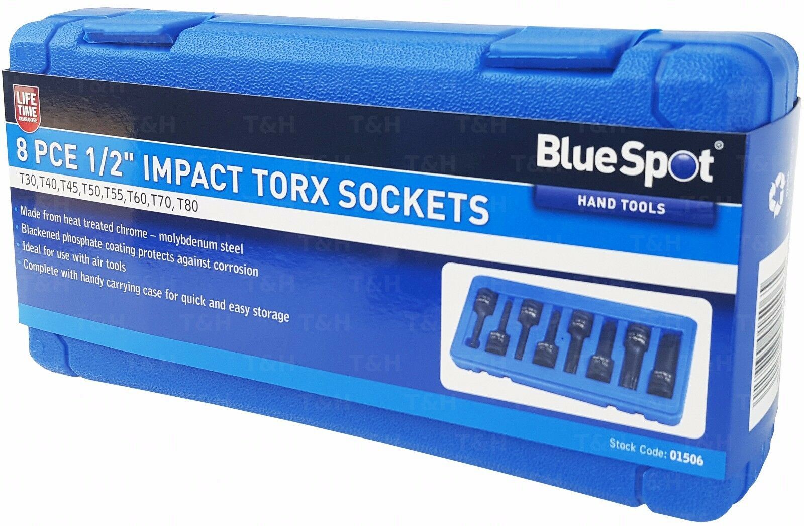 BLUESPOT 8PCS 1/2" DRIVE IMPACT TORX BIT SOCKETS T30 - T0