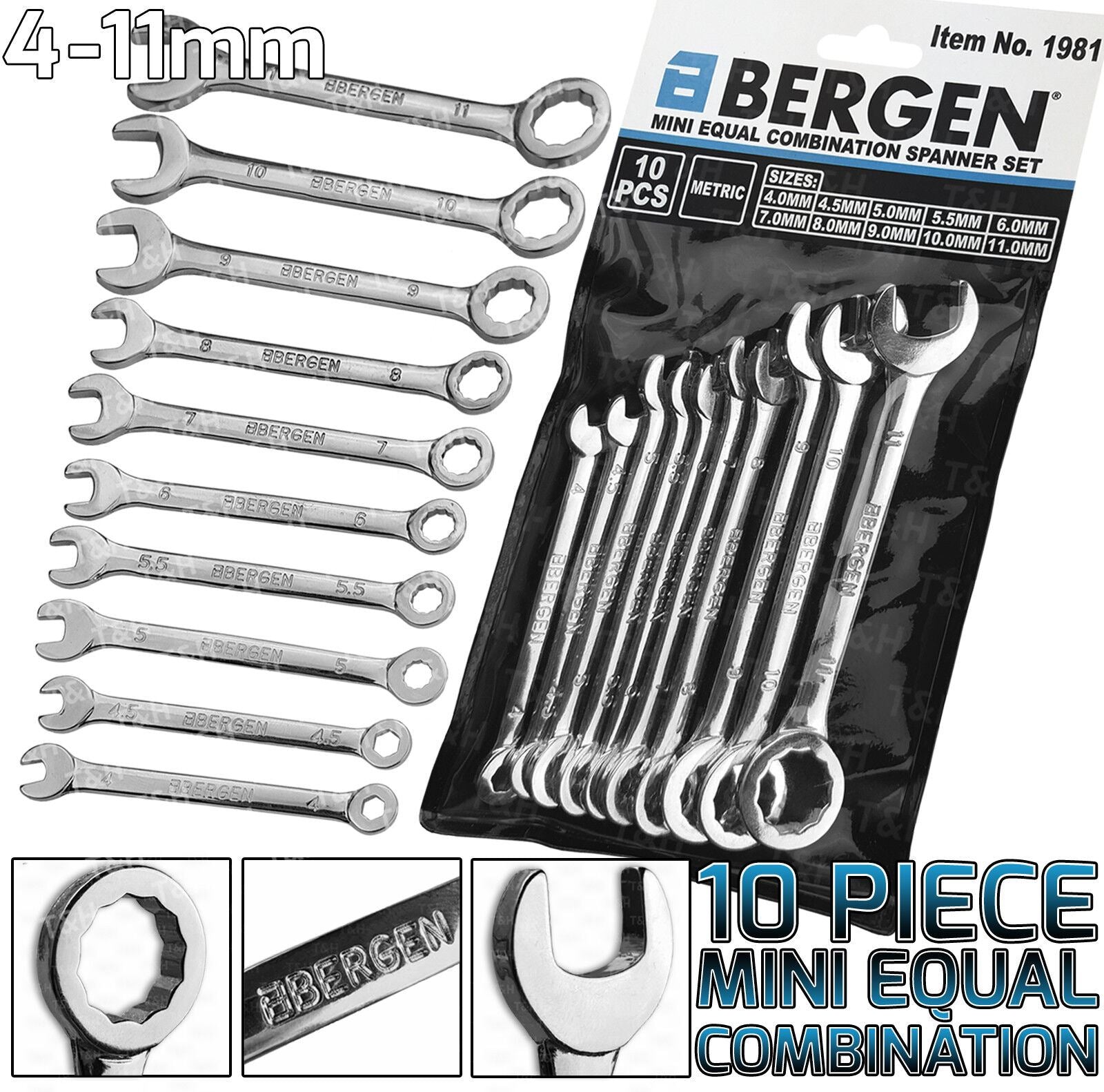 US PRO 10PCS MINI EQUAL COMBINATION SPANNER SET 4MM - 11MM