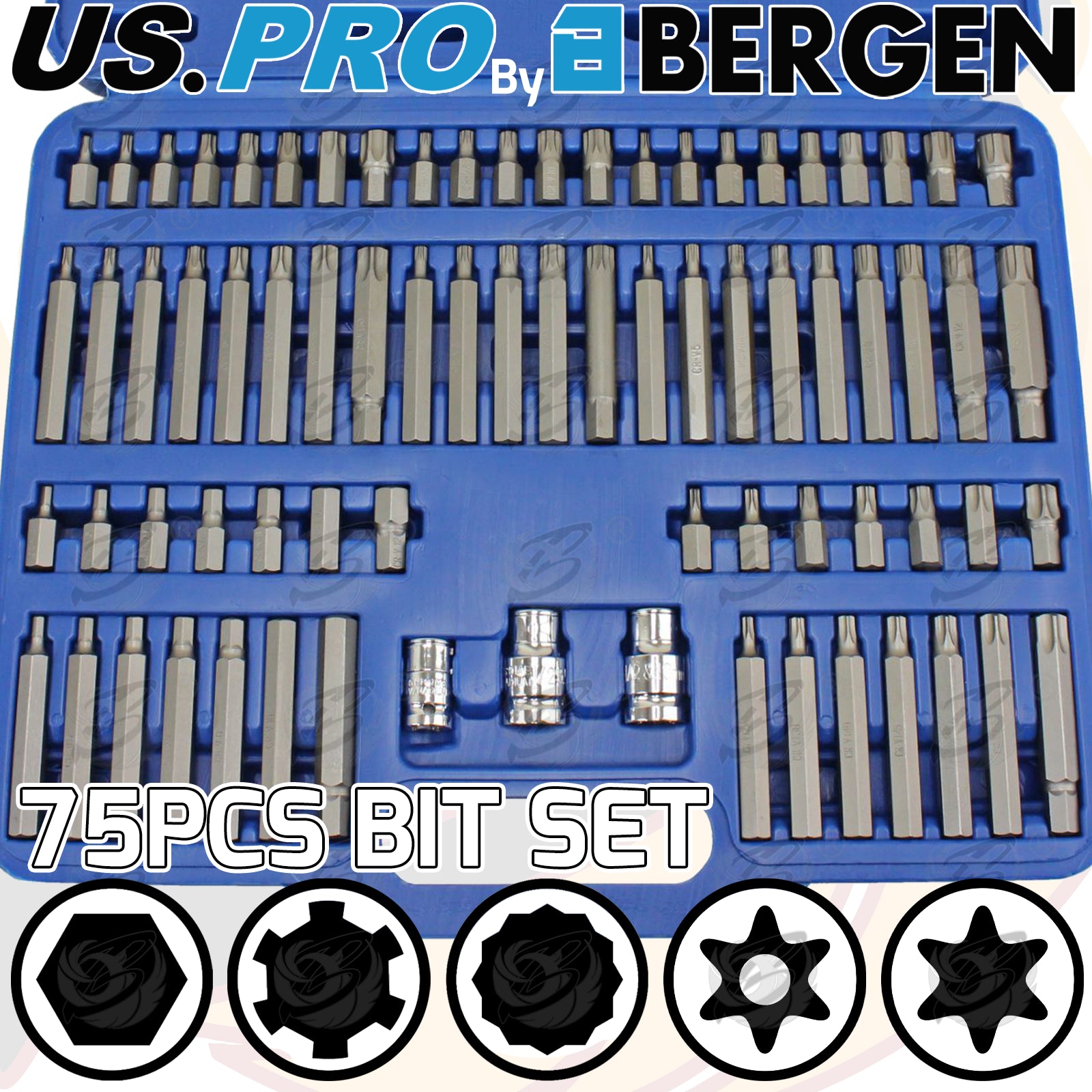 US PRO 75PCS HEX - TORX - SPLINE - RIBE - TAMPERPROOF TORX BIT SOCKETS
