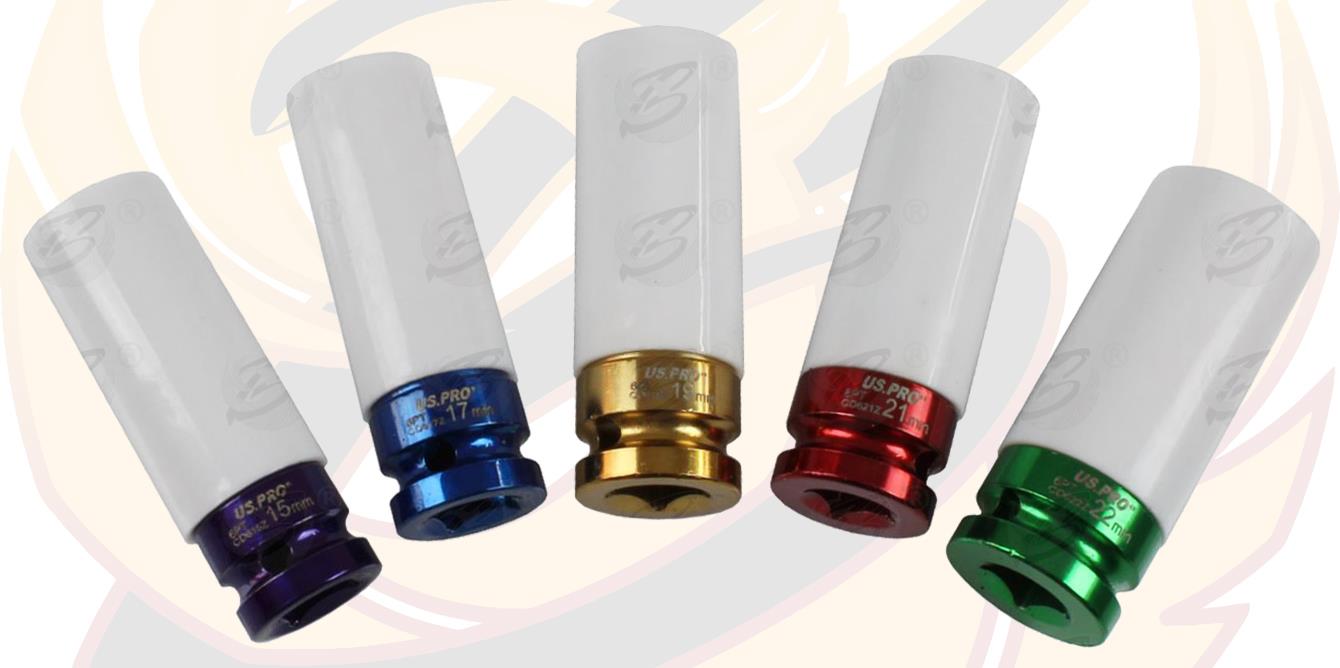 US PRO 1/2" DRIVE 30" LONG BREAKER BAR & 5PCS 6 POINT ALLOY WHEEL NUT SOCKETS 15MM - 22MM