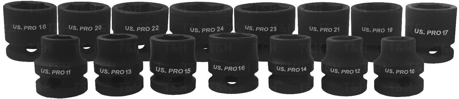 US PRO 15PCS 1/2" DRIVE 6 POINT SHALLOW IMPACT SOCKETS 10MM - 24MM