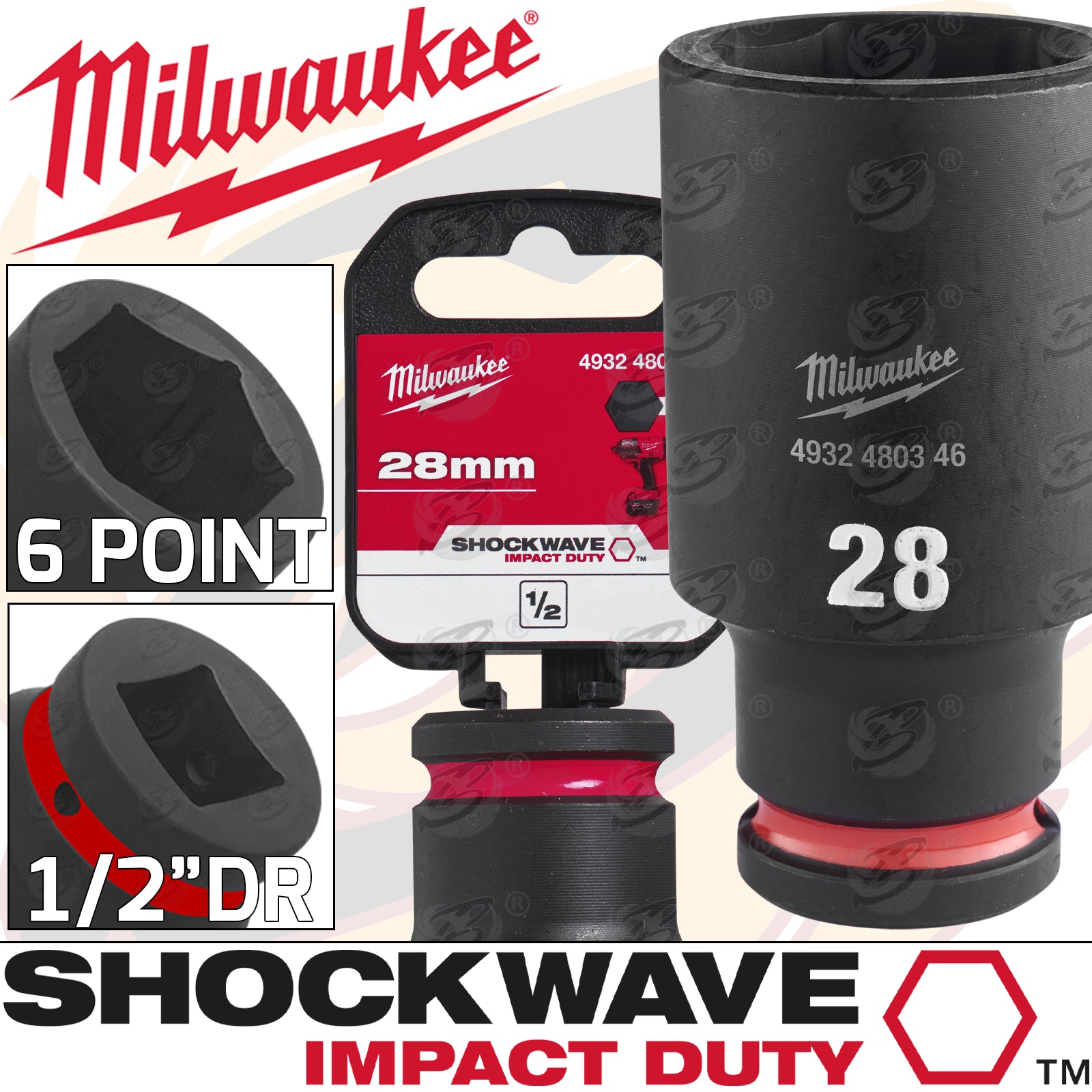 MILWAUKEE 28MM 1/2" DRIVE 6 POINT DEEP IMPACT SOCKET ( SINGLE )