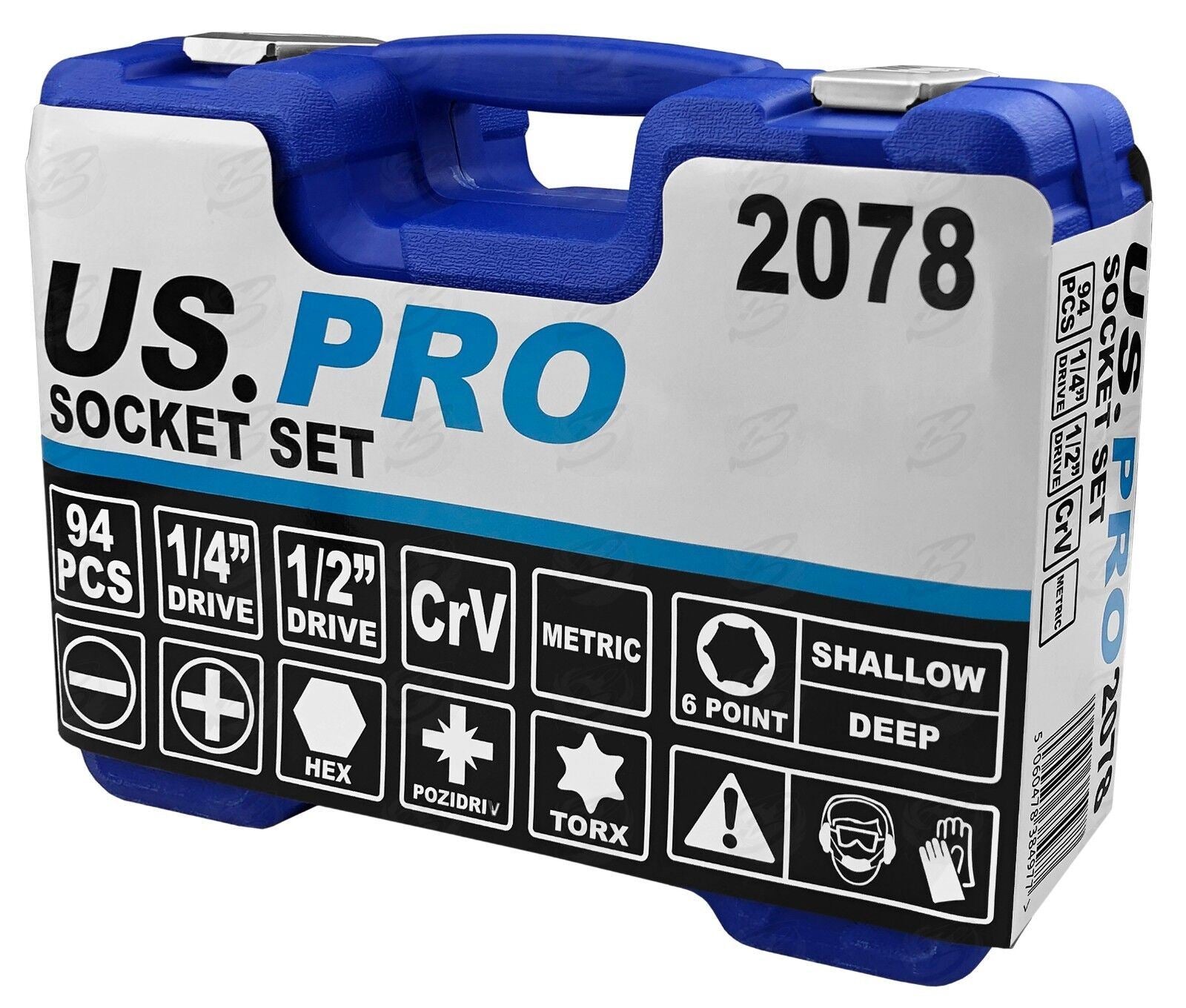 US Pro 94 Piece 1/4" & 1/2" Drive Socket & Bit Set 4mm - 32mm 2078