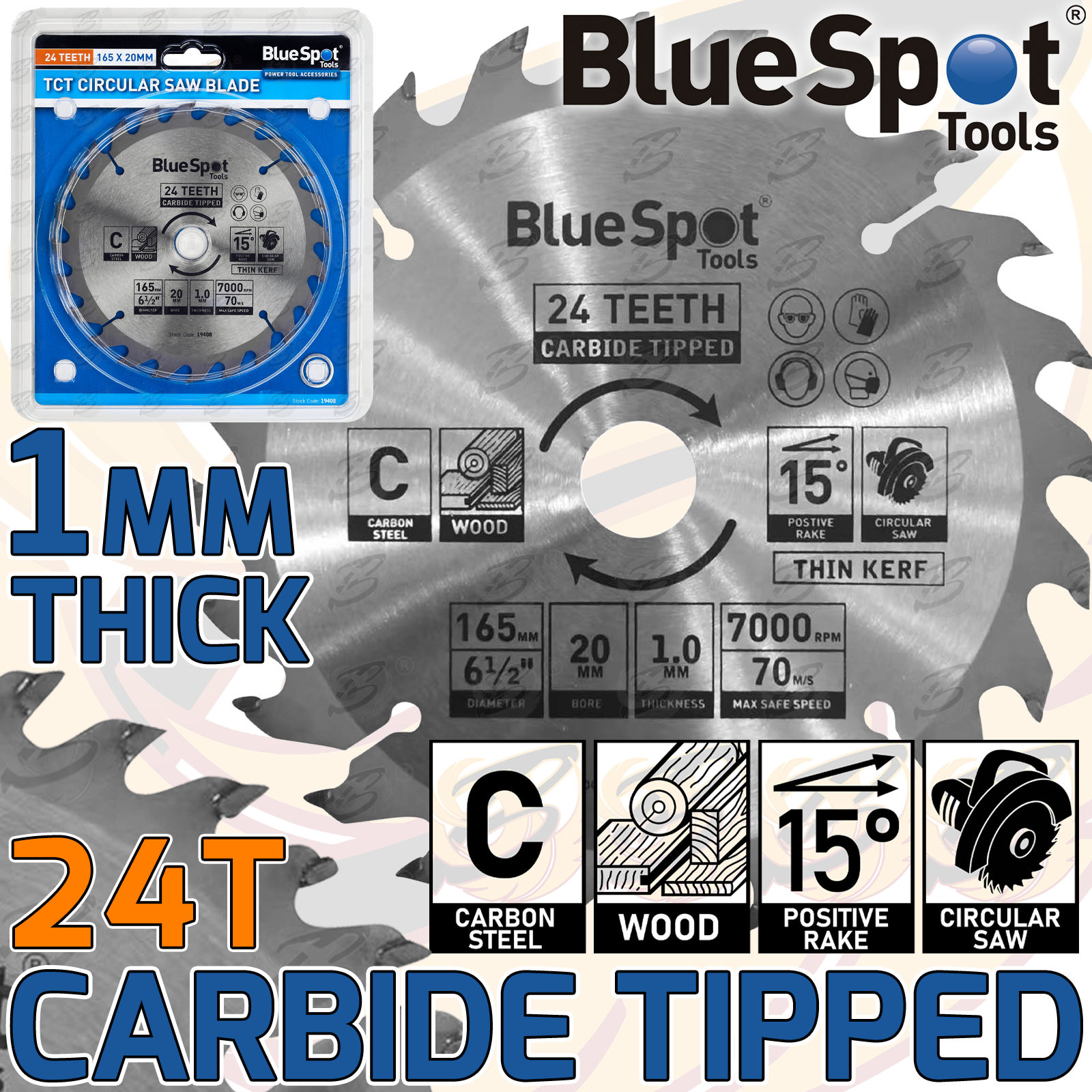 BlueSpot Circular Saw Blade 165mm x 20mm x 24T ( Tct Blades ) ( 19408 )