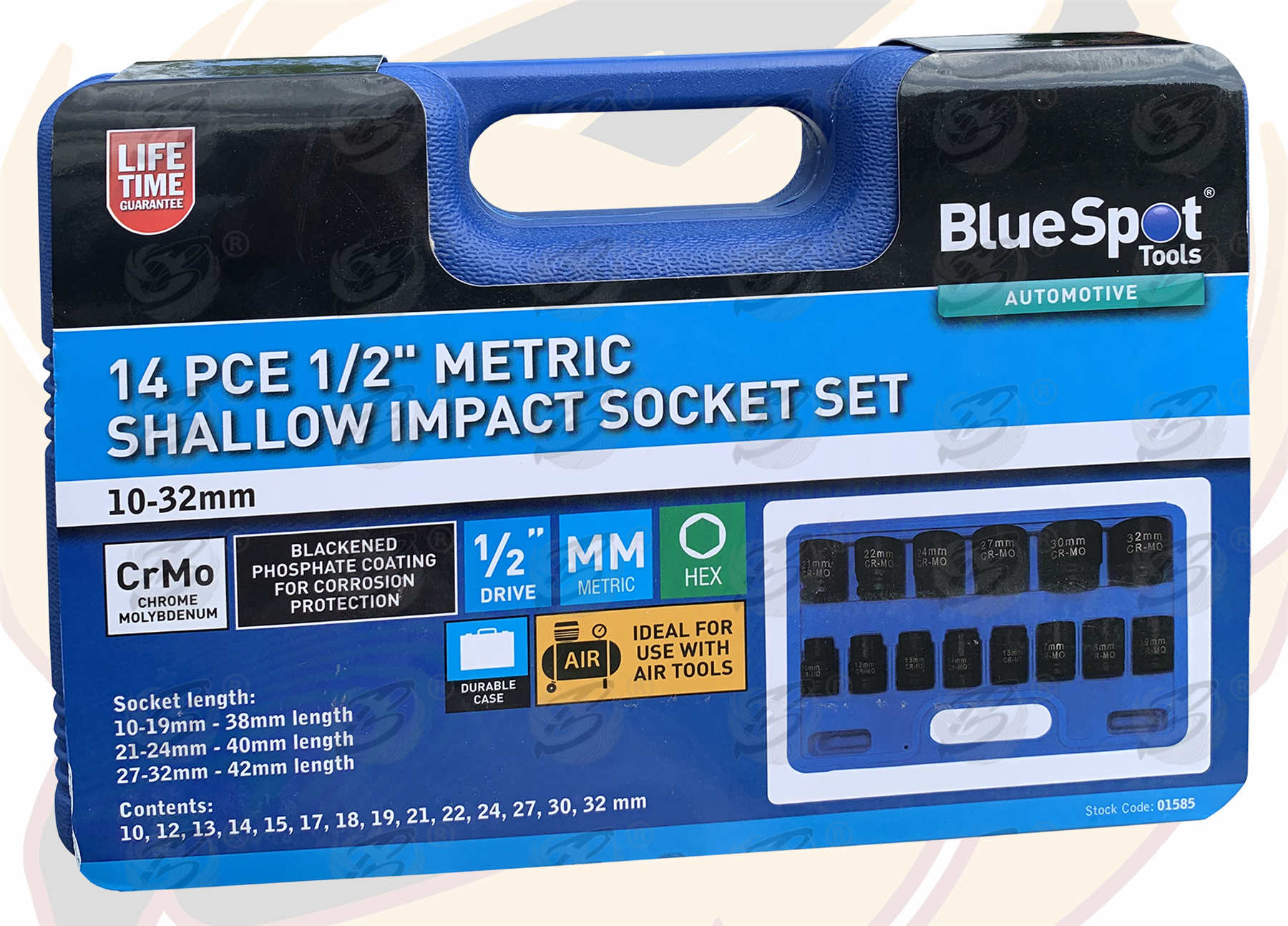 BlueSpot 14 Piece 1/2" Drive 6 Point Shallow Impact Sockets 10mm - 32mm ( 01585 )