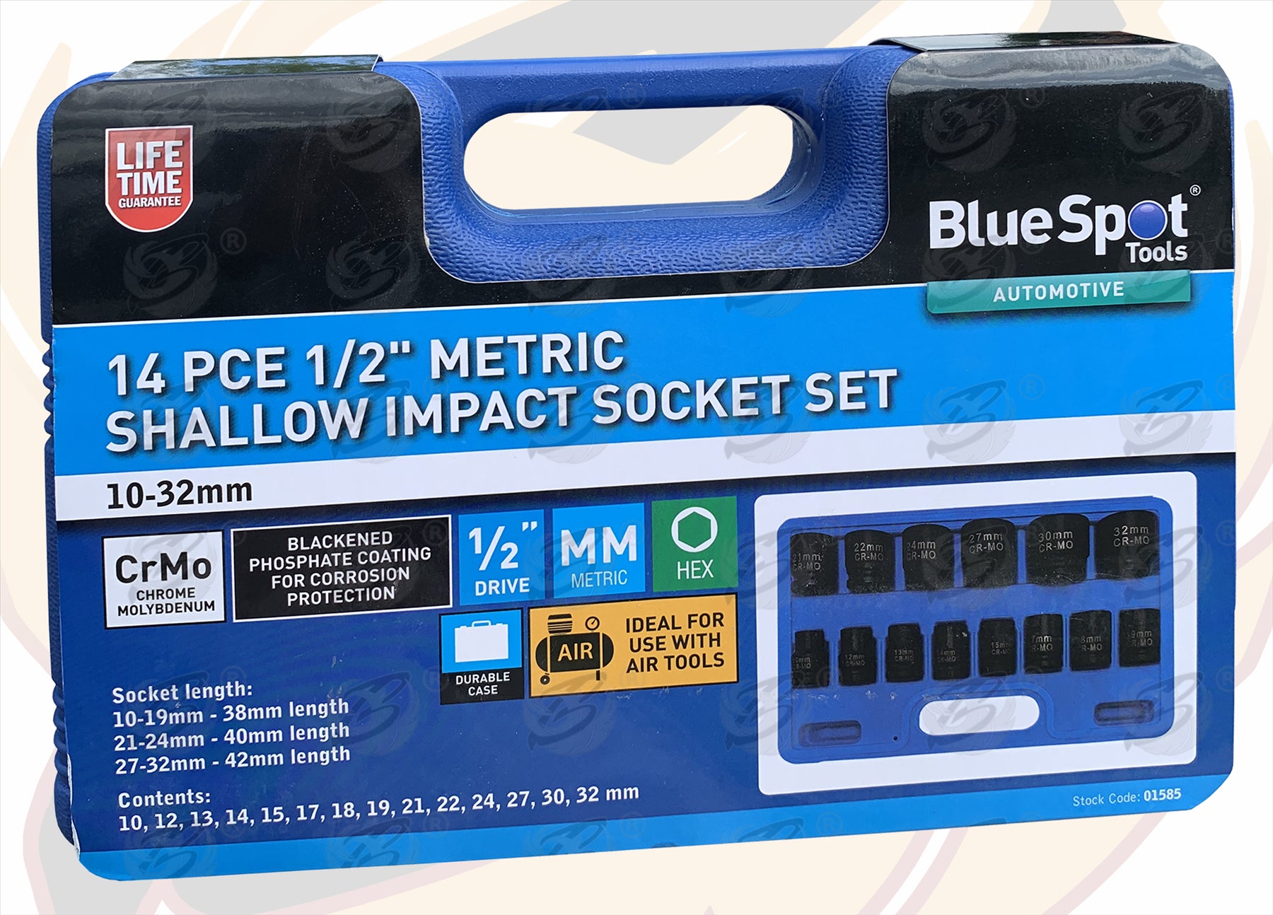 BLUESPOT 14PCS 1/2" DRIVE 6 POINT SHALLOW IMPACT SOCKETS 10MM - 32MM