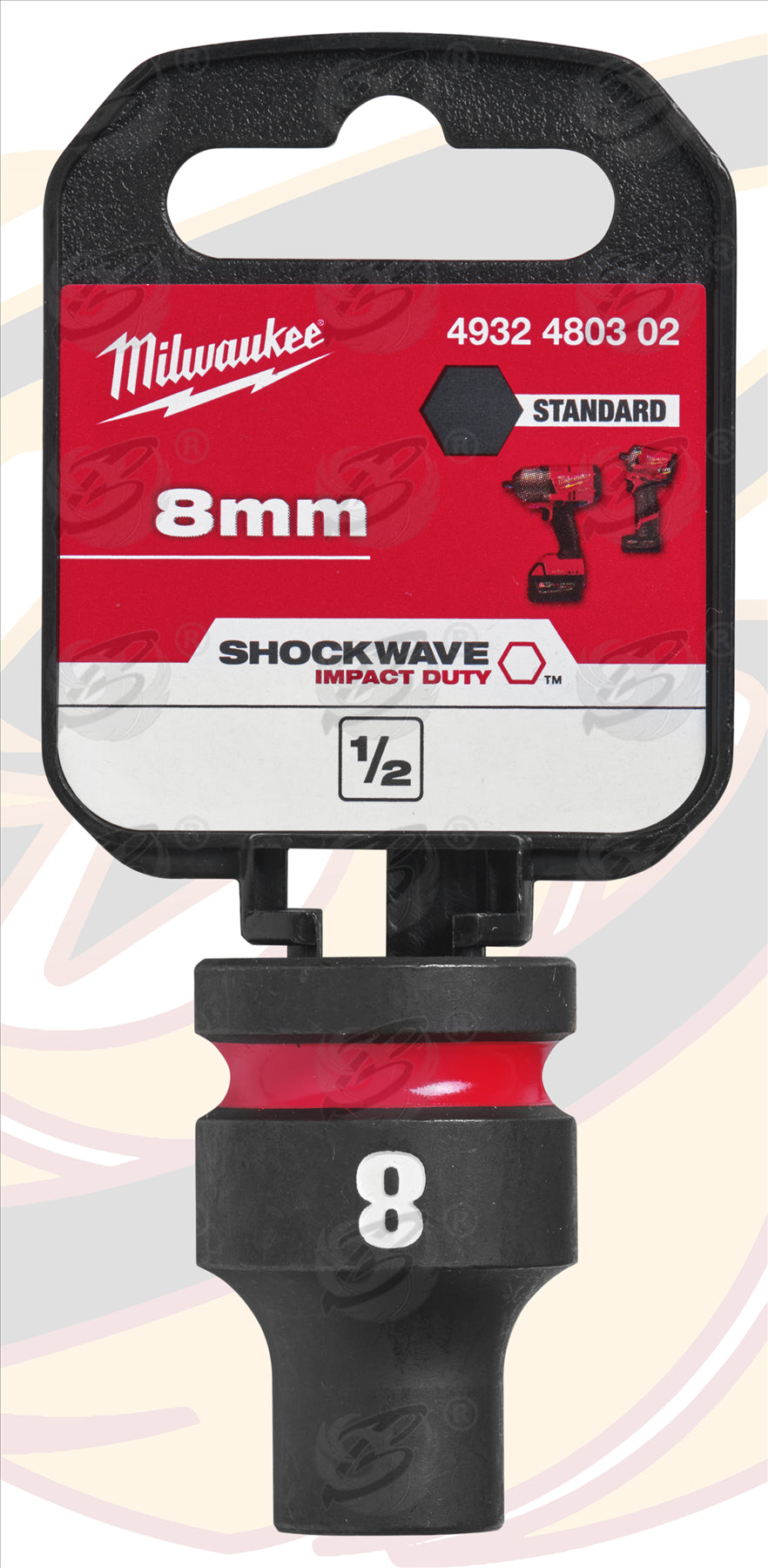 MILWAUKEE 8MM 1/2" DRIVE 6 POINT SHALLOW IMPACT SOCKET ( SINGLE )
