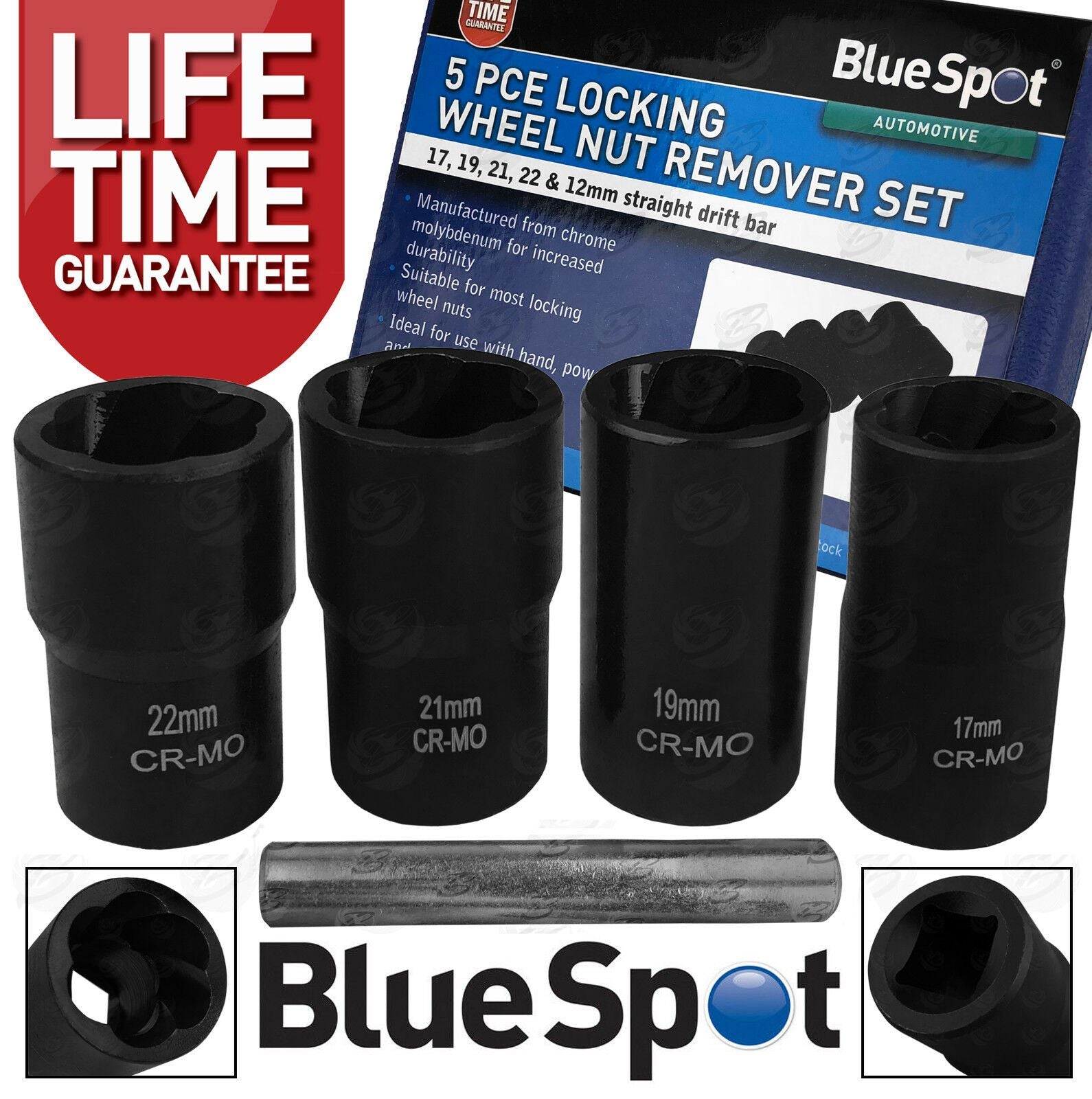 BLUESPOT 5PCS 1/2" DRIVE IMPACT TWIST SOCKETS 17MM - 22MM