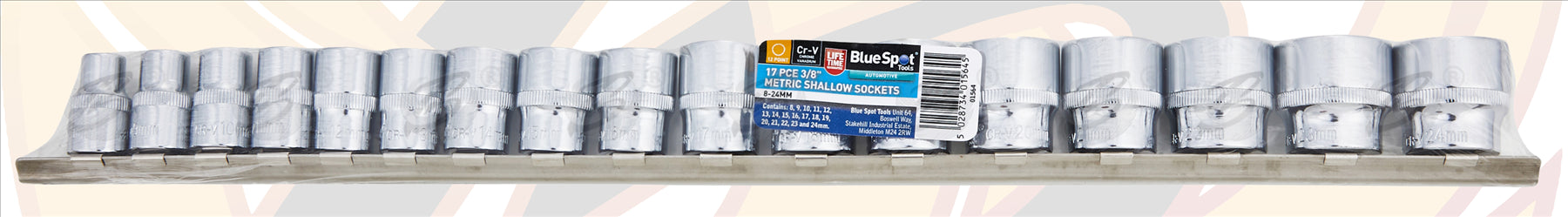 BLUESPOT 17PCS 3/8" DRIVE 12 POINT SHALLOW SOCKETS 8MM - 24MM