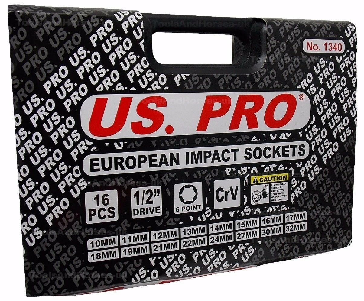 US PRO 16PCS 1/2" DRIVE 6 POINT DEEP IMPACT SOCKETS 10MM - 32MM