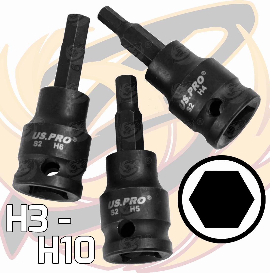 US Pro 7 Piece 3/8" Drive Impact Hex Bit Sockets H3 - H10 ( 3957 )