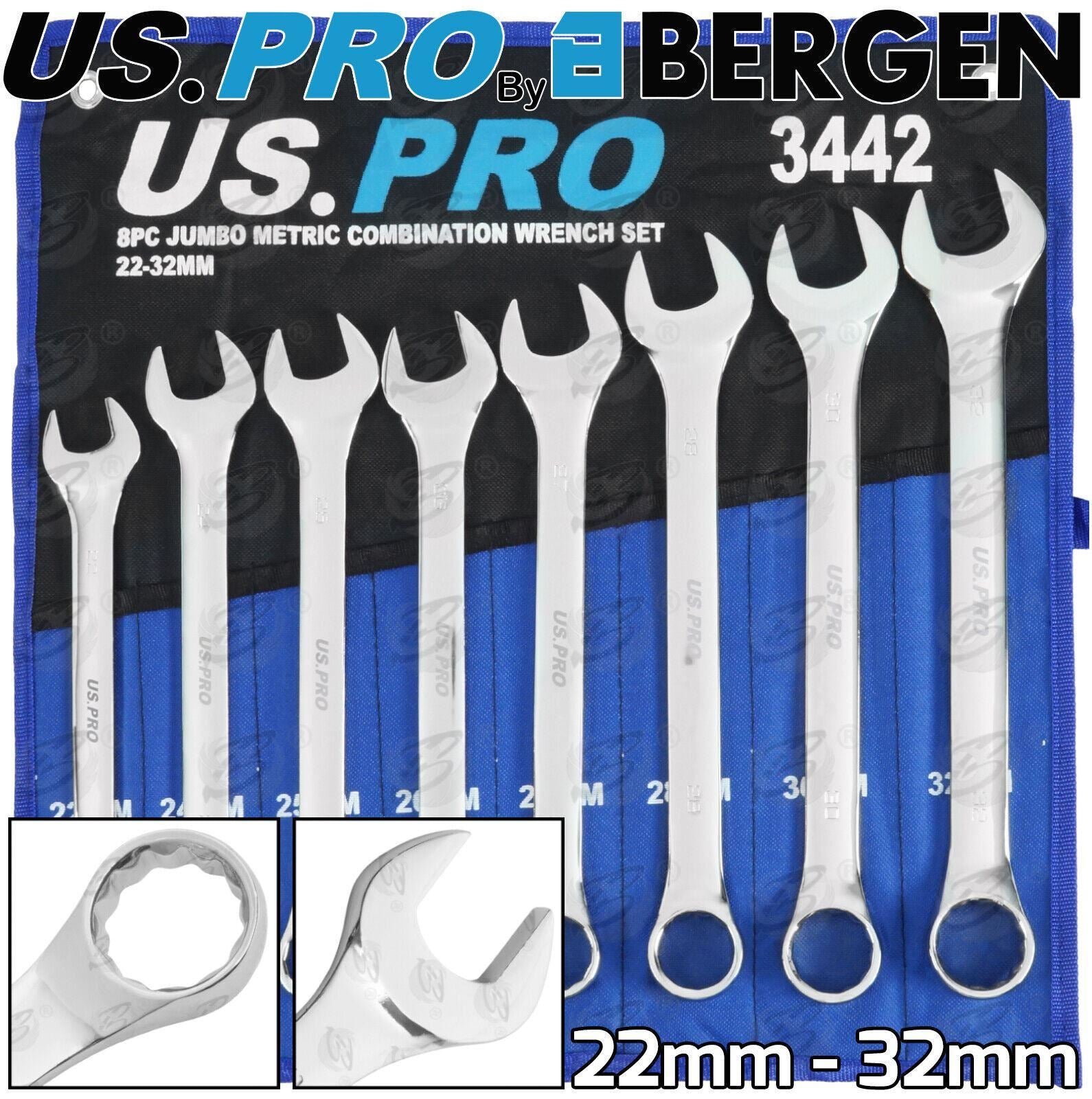 US PRO 8PCS JUMBO COMBINATION SPANNER SET 22MM - 32MM