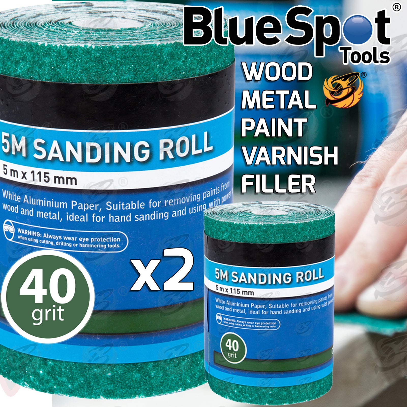 BLUESPOT 40 GRIT SANDING ROLL ( 5M x 115MM ) ( 2 ROLLS )