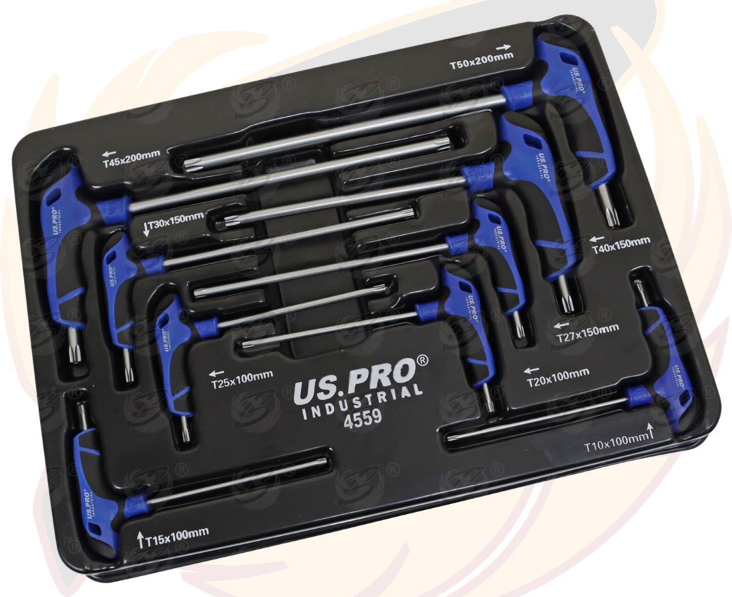 US Pro Industrial 9 Piece T Handle Tamperproof Torx Keys T10 - T50 4559