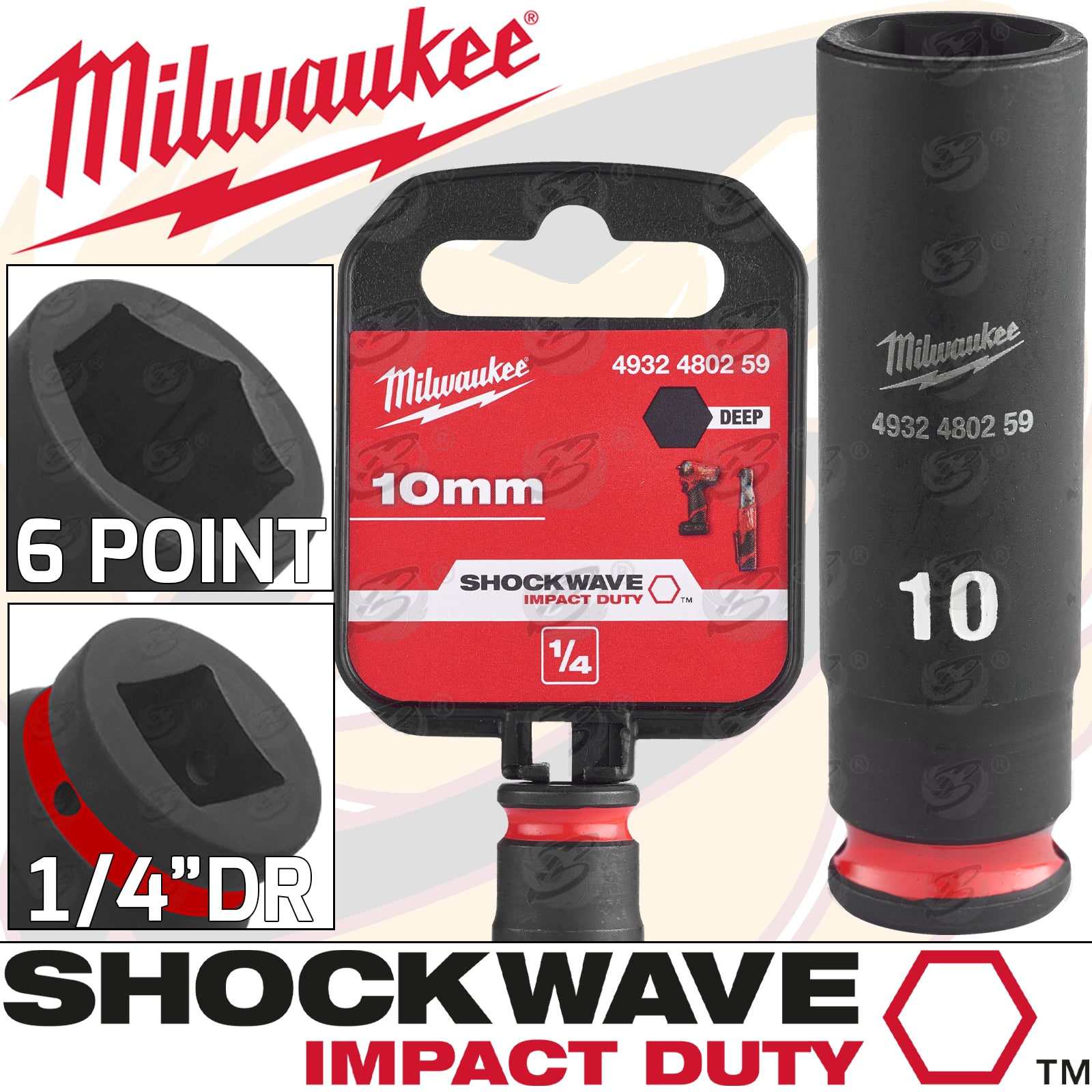 MILWAUKEE 10MM 1/4" DRIVE 6 POINT DEEP IMPACT SOCKET ( SINGLE )