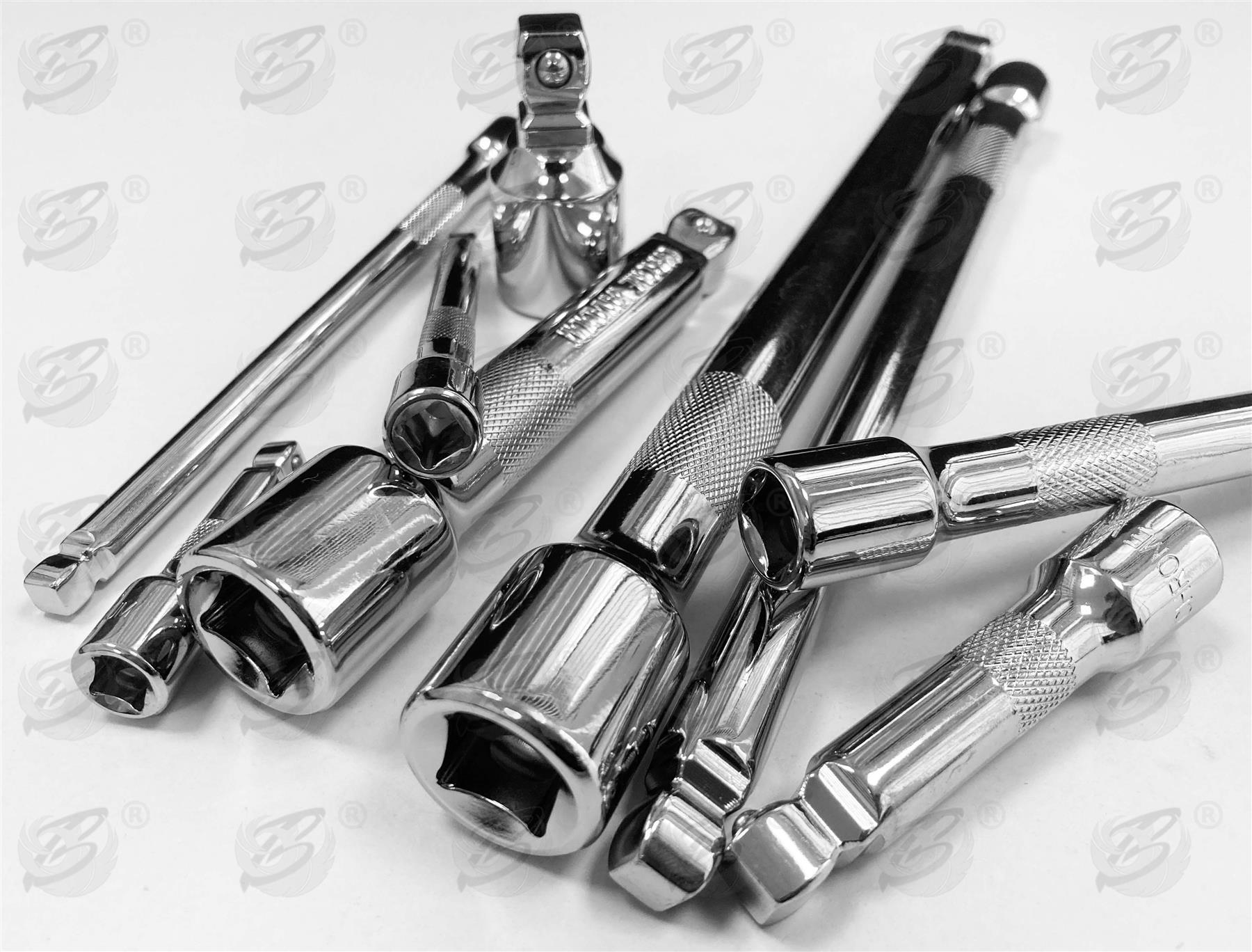 TOOLZONE 9PCS 1/4" & 3/8" & 1/2" DRIVE WOBBLE EXTENSION BARS 50MM - 250MM