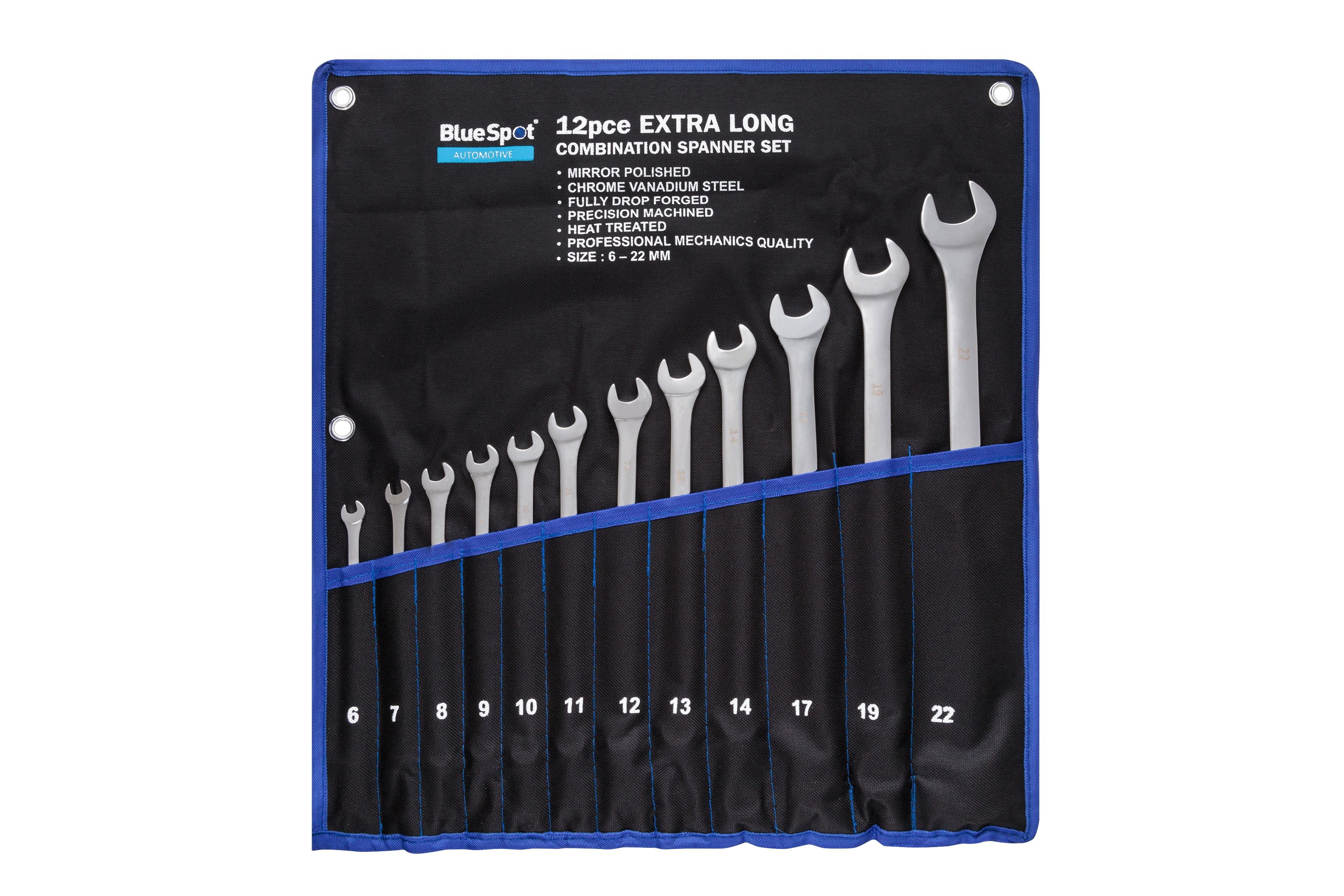 BlueSpot 12 Piece Extra Long Metric Combination Spanner Set (6-22mm) With A Manufacturers LifeTime Guarantee 04124