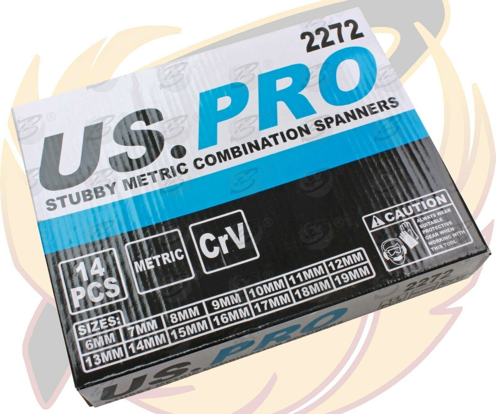 US PRO 14PCS STUBBY COMBINATION SPANNERS 6MM - 19MM