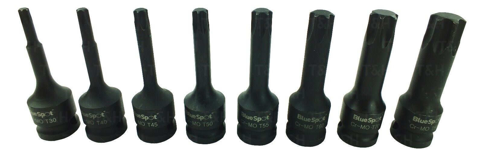 BLUESPOT 8PCS 1/2" DRIVE IMPACT TORX BIT SOCKETS T30 - T0