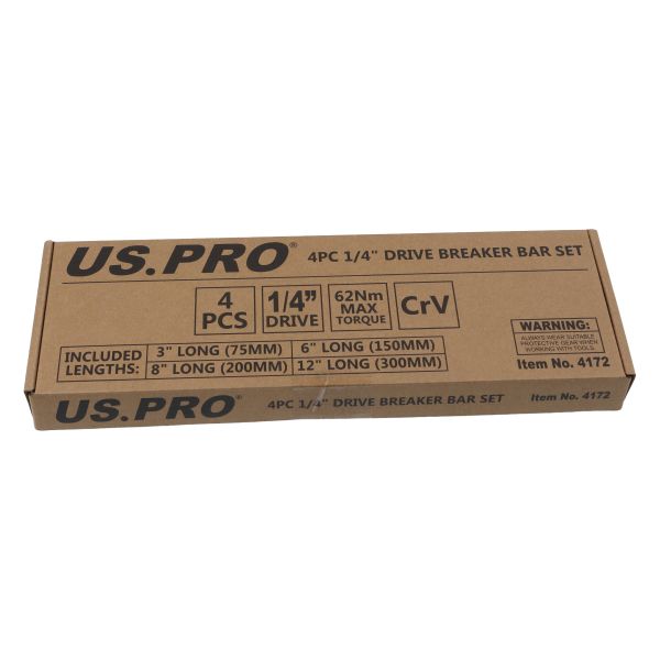 US Pro 4 Piece 1/4" Drive Breaker Bar Set 4172
