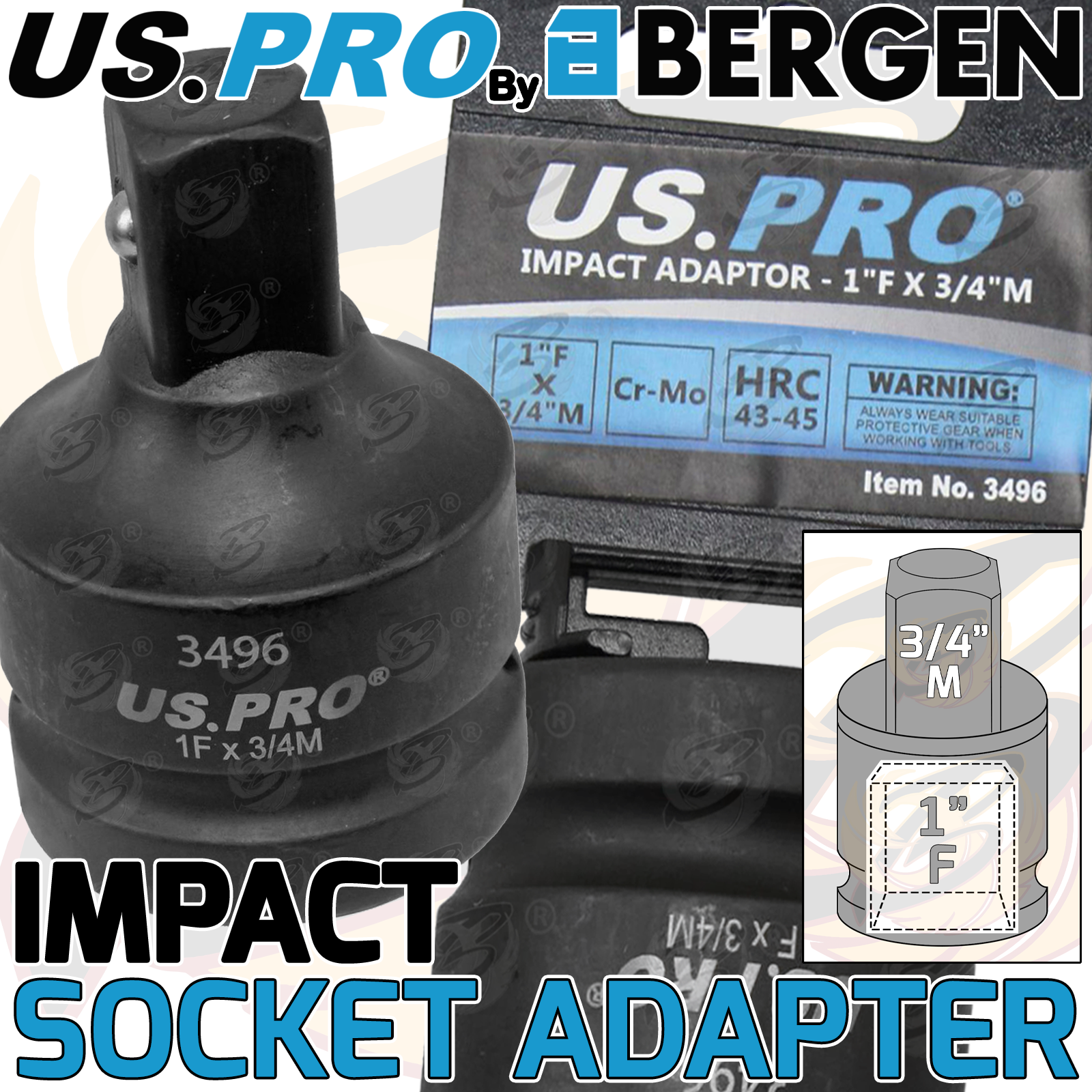US Pro Impact Socket Ada Pointer 1" Drive Down To 3/4" Drive ( 3496 )