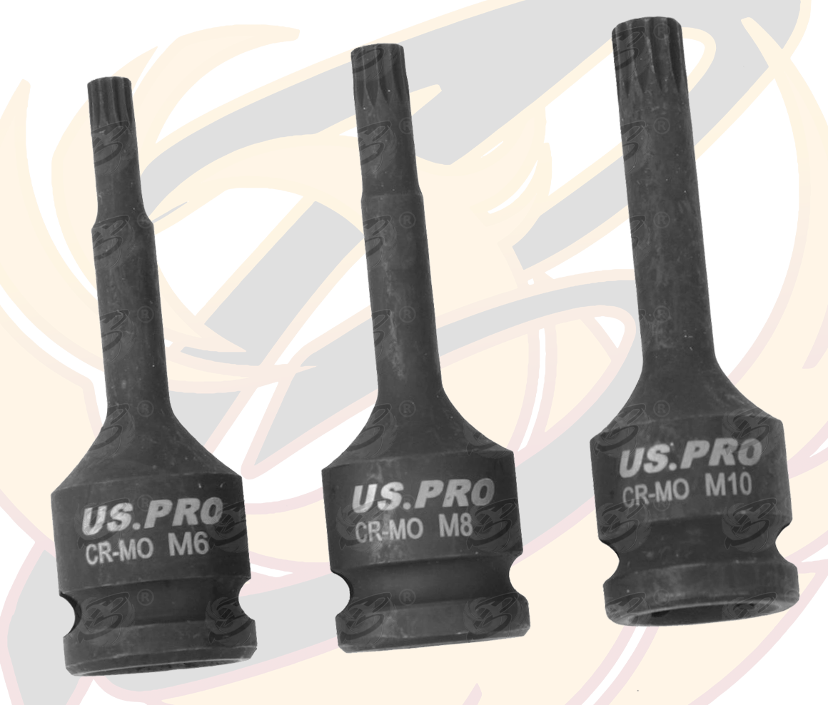 US Pro 8 Piece 1/2" Drive Impact Spline Bit Sockets M5 - M18 3847
