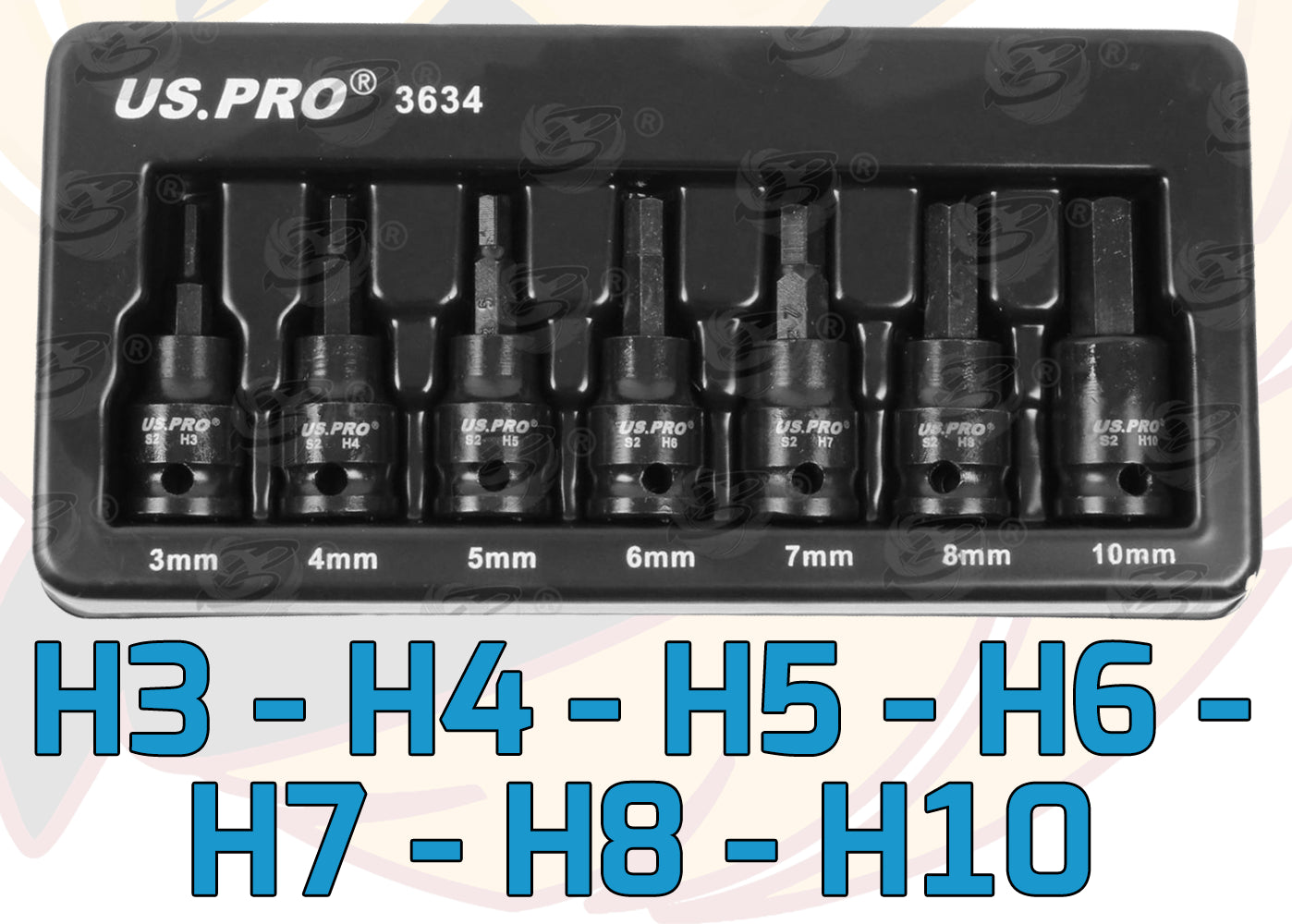 US PRO IMPACT 14PCS 3/8" DRIVE LONG & SHORT HEX BIT SOCKET SET H3 - H10