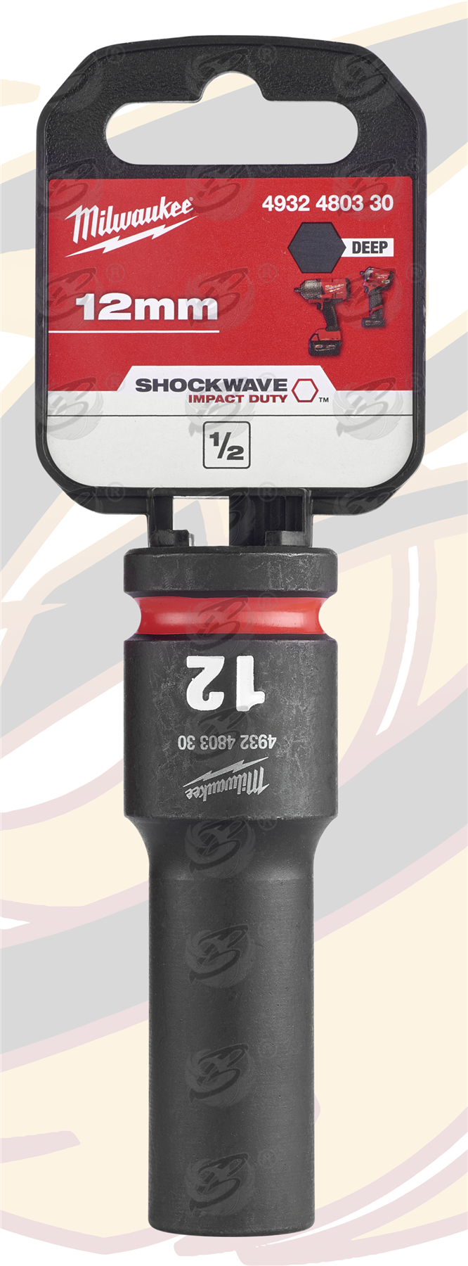 Milwaukee 12mm 1/2" Drive 6 Point Deep Impact Socket ( Single ) ( 4932480330 )