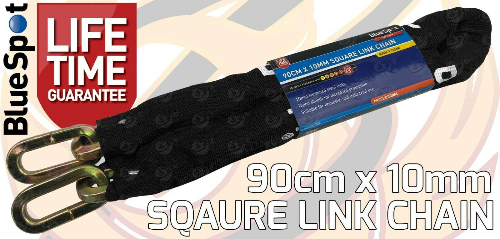 BLUESPOT 3FT LONG 10MM LINKS SECURITY CHAIN WITH 94MM HIGH SECURITY PADLOCK