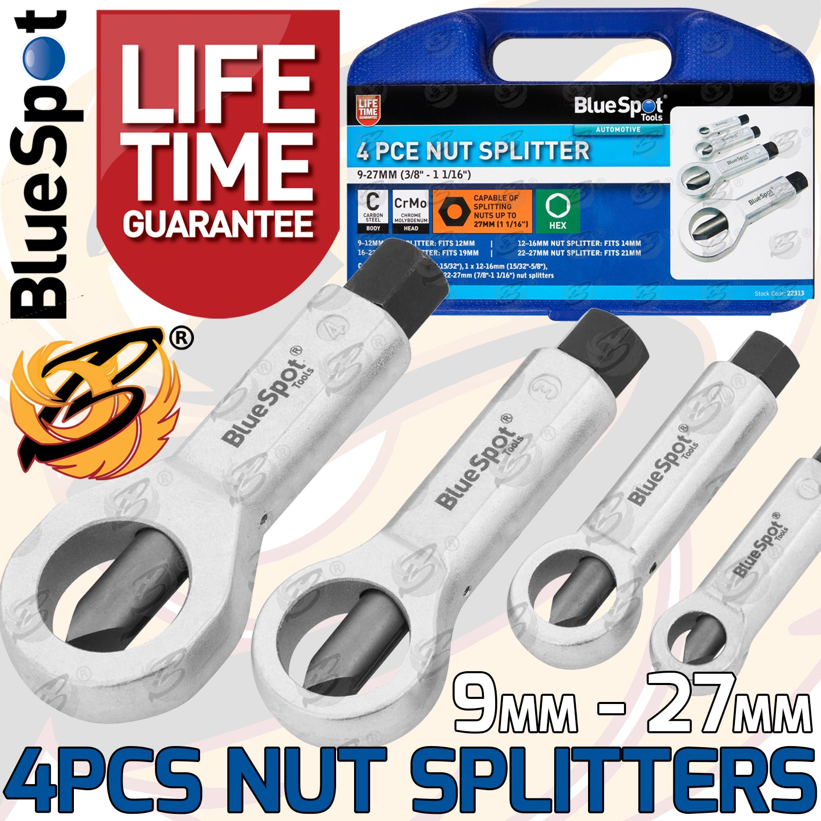 BlueSpot 4 Piece Nut Splitter 9-27mm (3/8" - 1 1/16") ( 22313 )