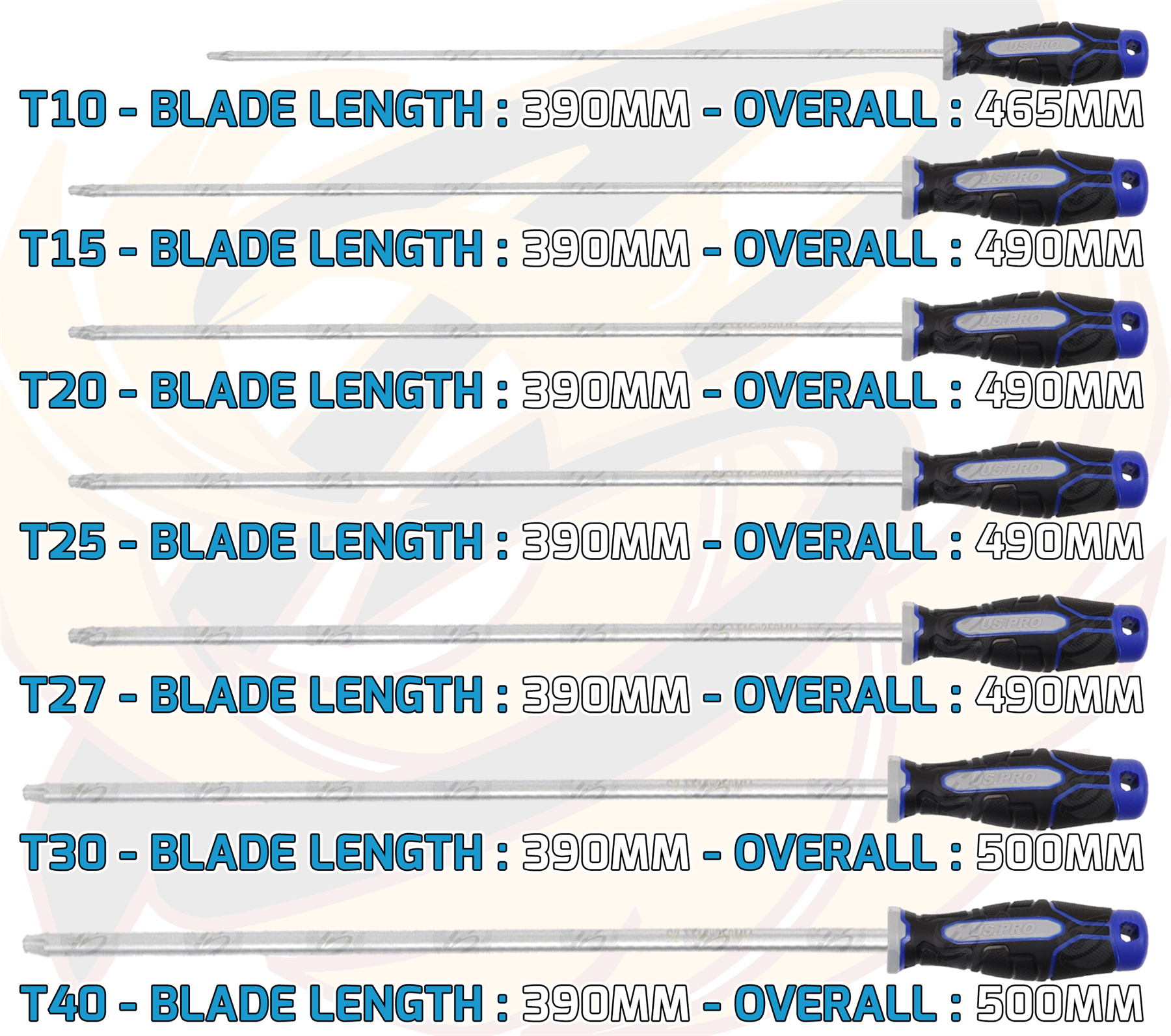 US Pro Industrial 7 Piece Extra Long Magnetic Torx Screwdrivers T10 - T40 4615