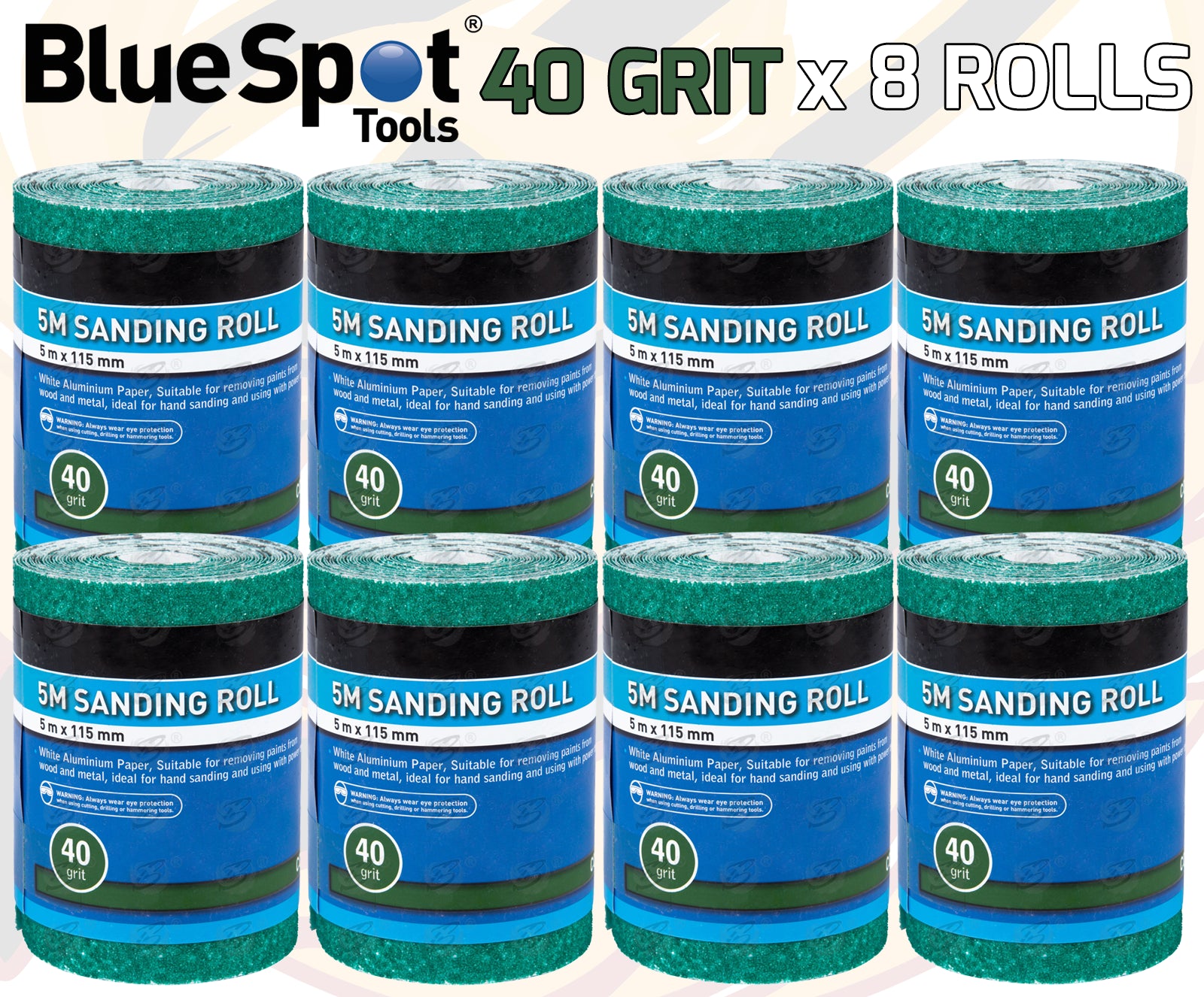 BLUESPOT 40 GRIT SANDING ROLL ( 5M x 115MM ) ( 8 ROLLS )