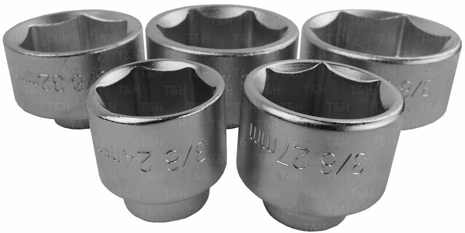 US PRO 5PCS 3/8" DRIVE 6 POINT LOW PROFILE OIL FILTER SOCKETS 24MM - 38MM