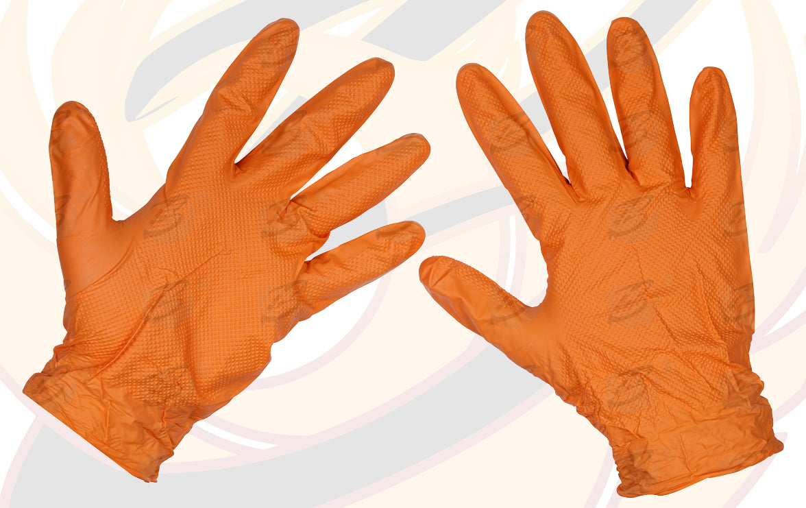 ROCKHOLD HEAVY DUTY ORANGE 8 MIL NITRILE DIAMOND GRIP GLOVES ( MEDIUM - 100 GLOVES )