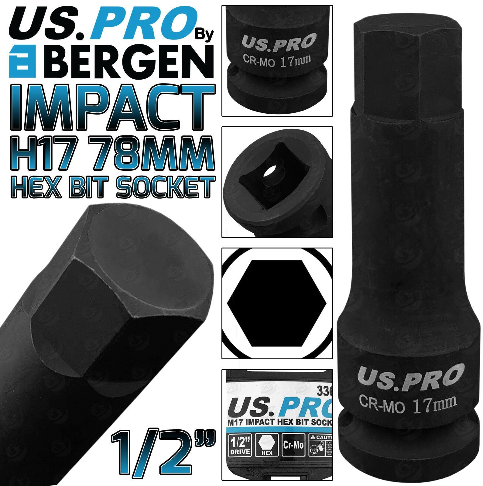US PRO H17 1/2" DRIVE 78MM LONG IMPACT HEX BIT SOCKET ( SINGLE )