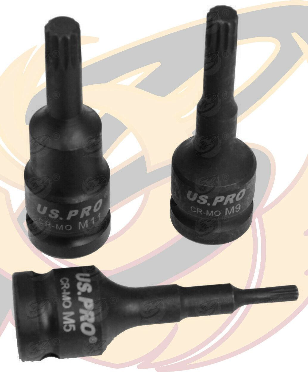 US Pro 10 Piece 1/2" Drive Impact Spline Bit Sockets M5 - M18 3639