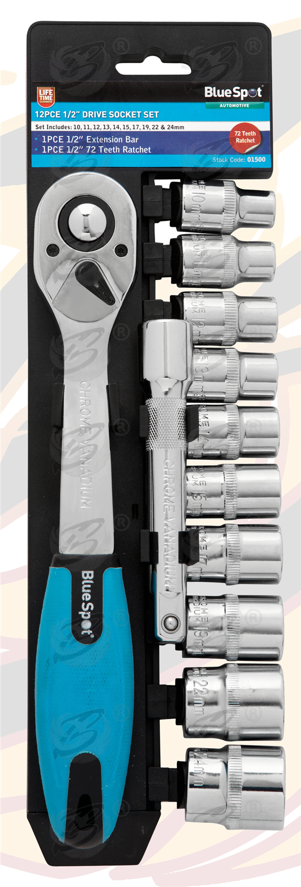 BlueSpot 12 Piece 1/2" Drive 6 Point Socket Set 10mm - 24mm ( 01500 )