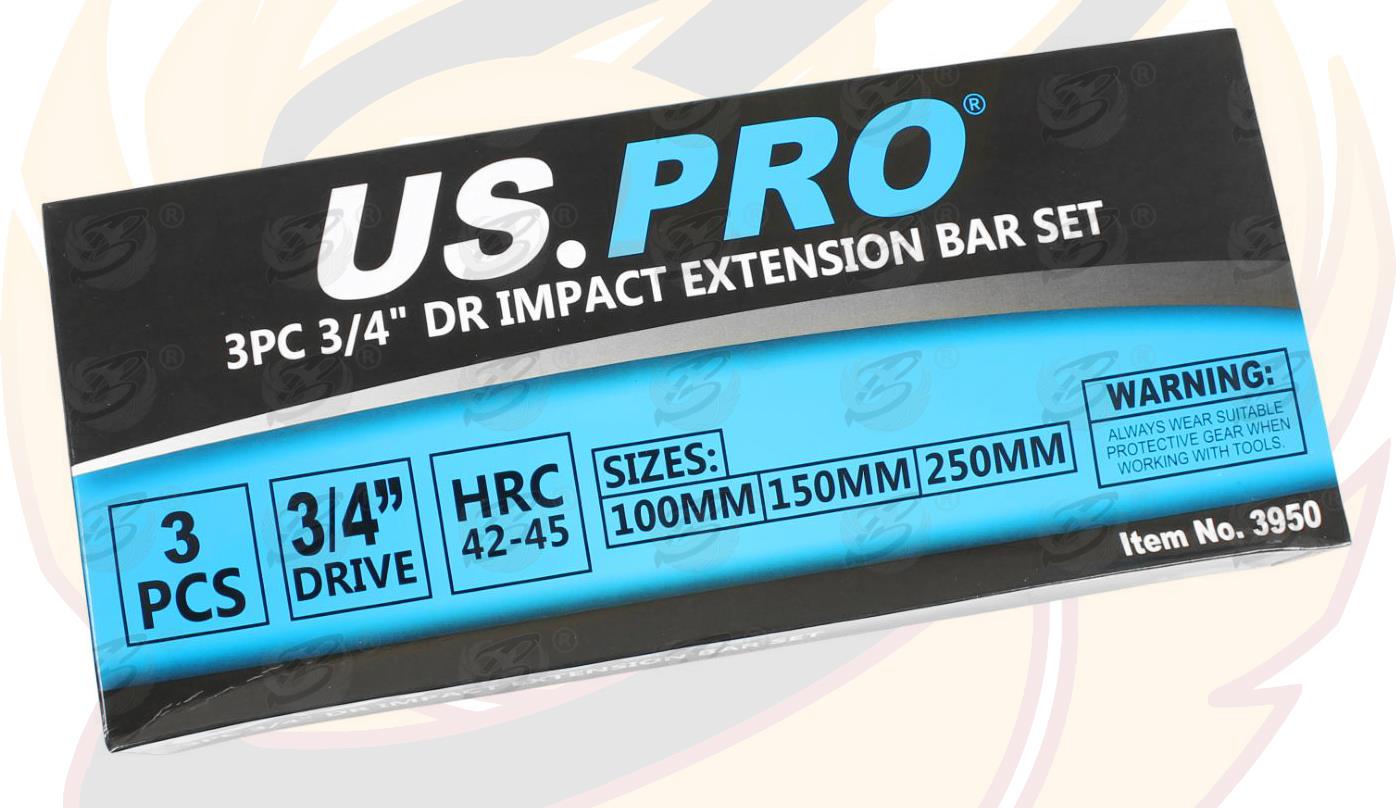 US Pro 3 Piece 3/4" Drive Impact Extension Bars 4" - 6" - 10" 3950
