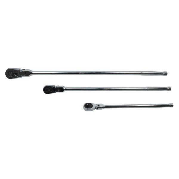 US Pro 3 Piece 1/4" & 3/8" & 1/2" Drive 72 Tooth Flexi Extra Long Ratchet Handles 4257
