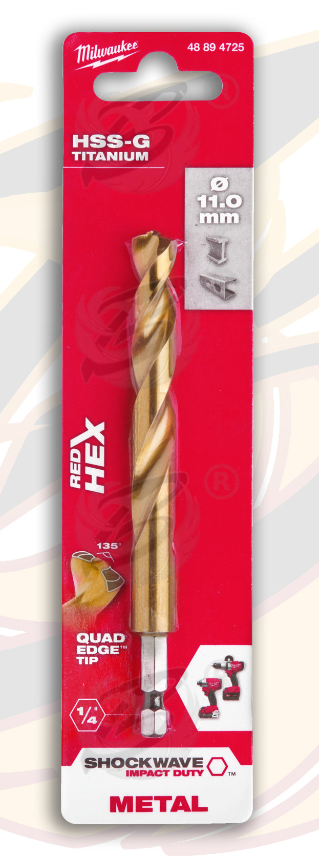 MILWAUKEE 11MM HSS TITANIUM METAL RED HEX DRILL BIT