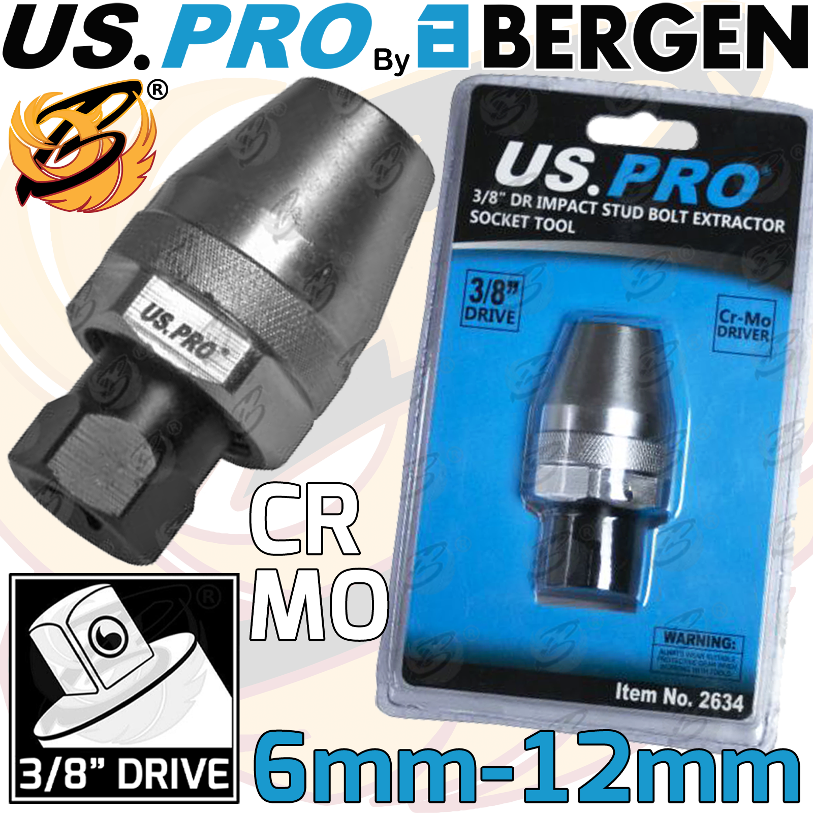 US Pro 3/8" Drive Impact Stud Bolt Extractor Socket Tool 2634