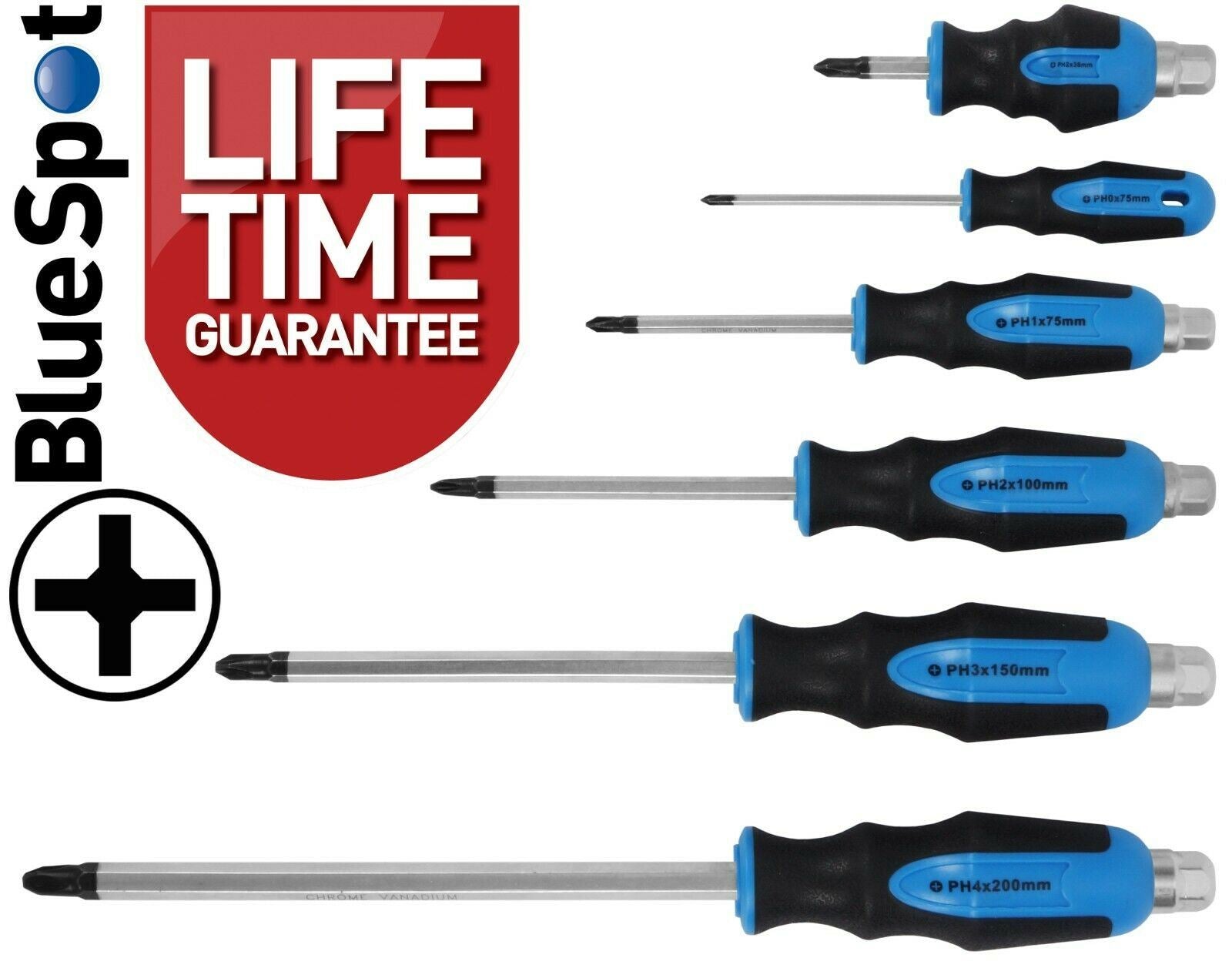 BLUESPOT 12PCS MAGNETIC GO THROUGH SCREWDRIVER SET ( SLOTTED - PHILLIPS )