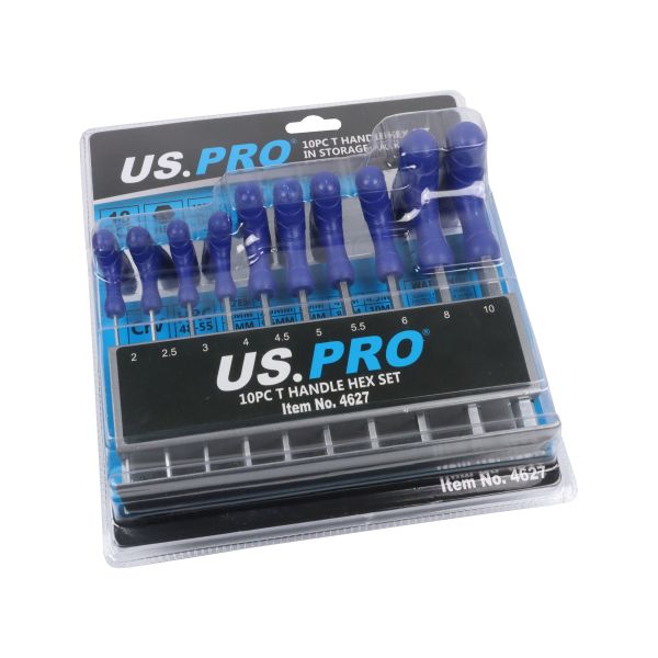 US Pro 10 Piece T Handle Hex Set In Storage Rack - 2mm To 10mm 4627