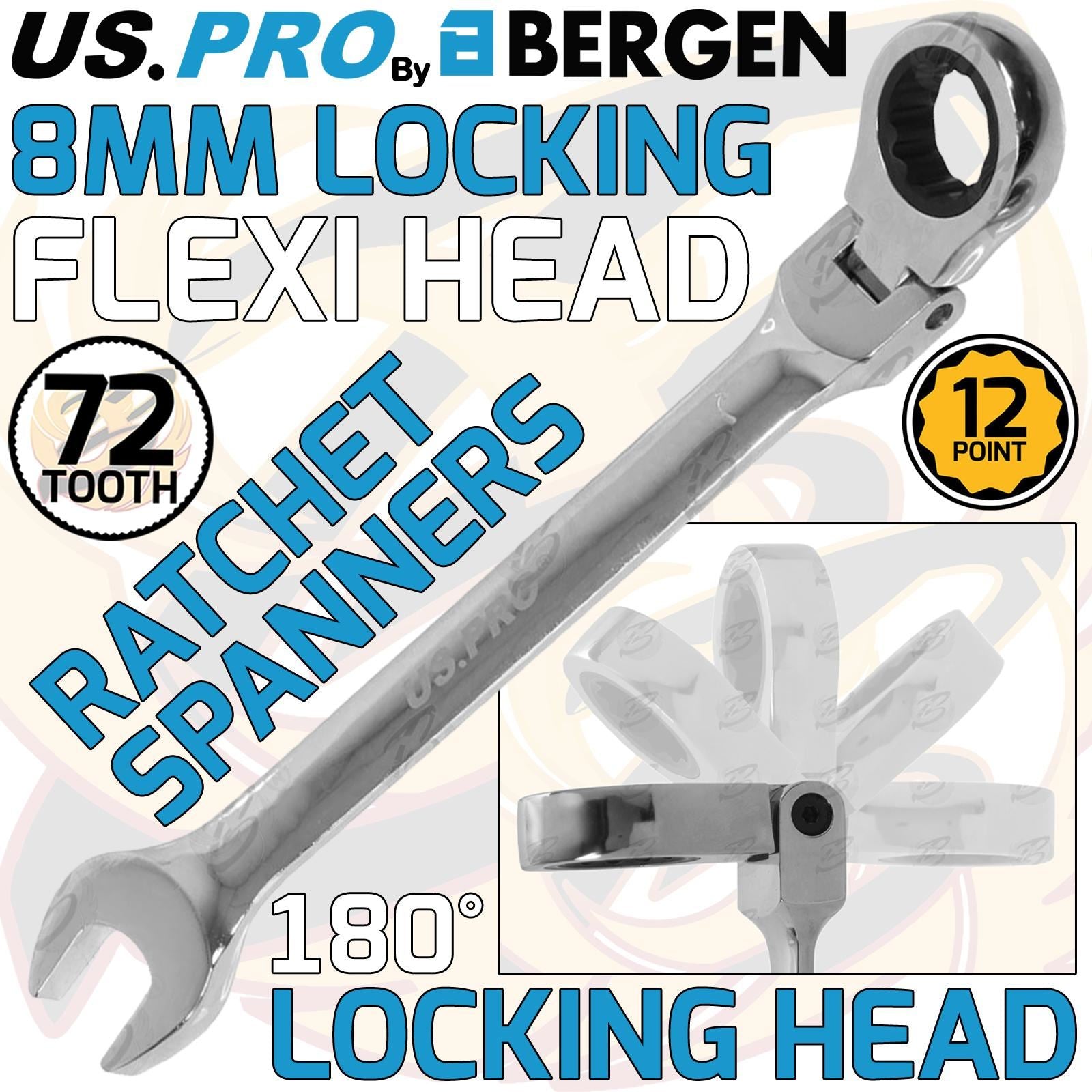 US PRO 8MM 72T FLEXI HEAD ( WITH LOCK ) RATCHET SPANNER