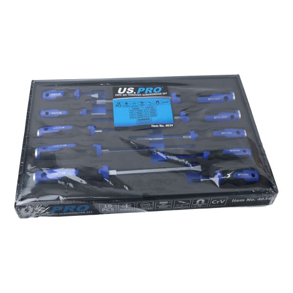 US Pro 10 Piece Go Through Screwdriver Set PH & SL 4634