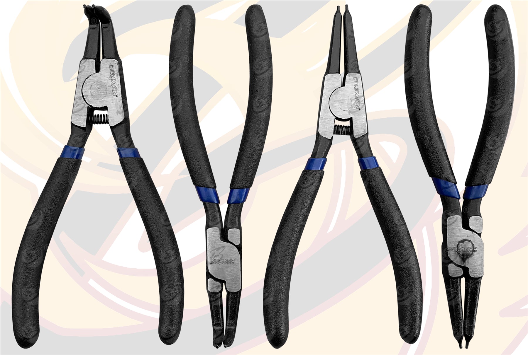 BERGEN 4PCS 7" CIRCLIP PLIER SET