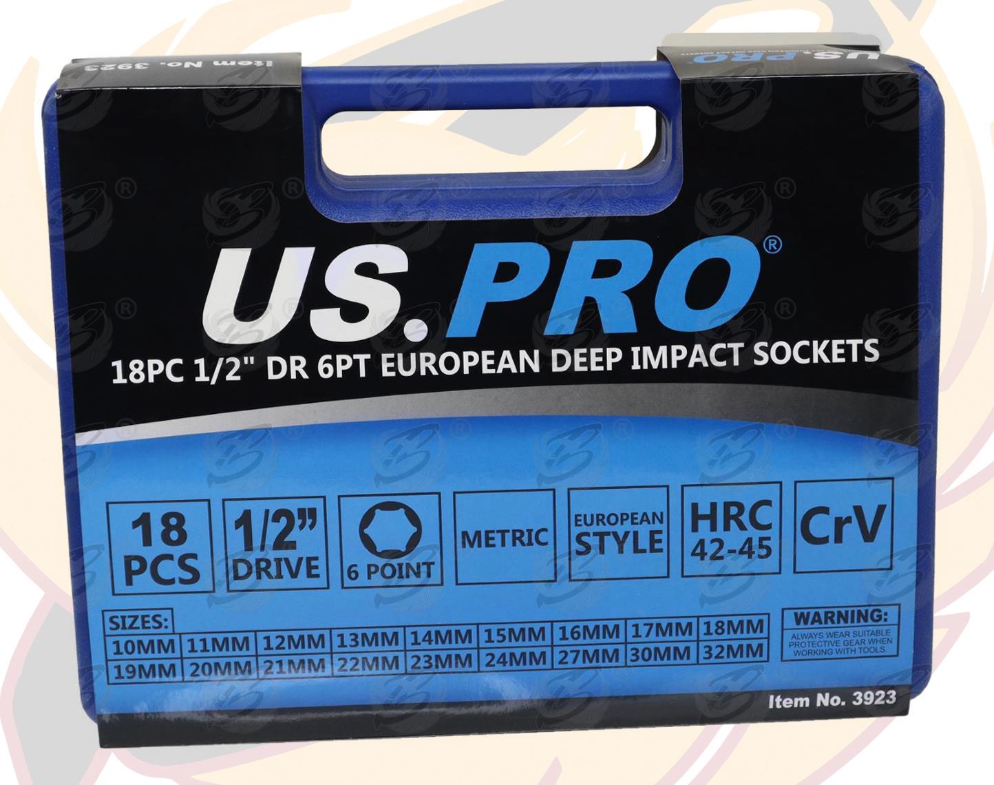 US Pro 18 Piece 1/2" Drive 6 Point Deep Impact Sockets 10mm - 32mm ( 3923 )